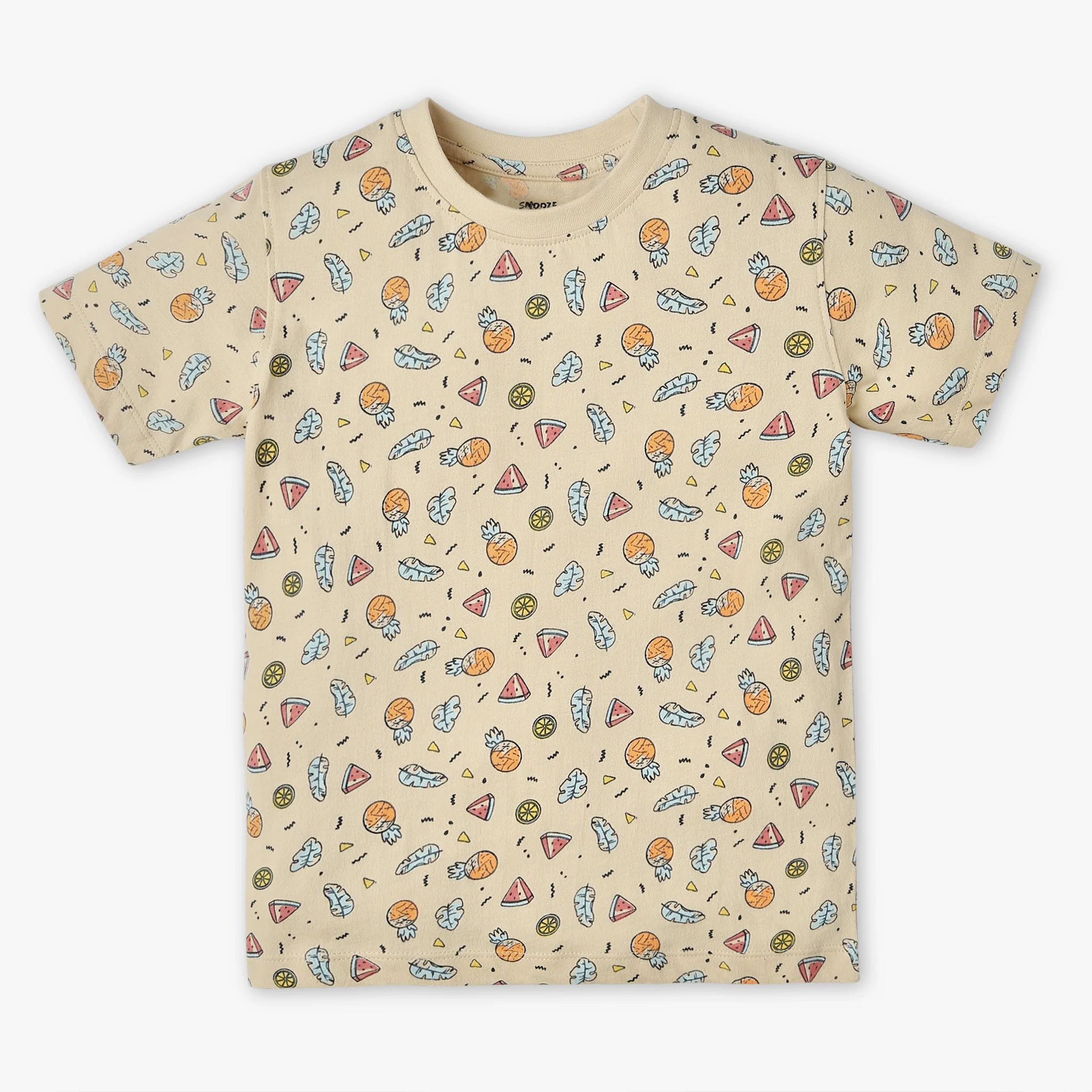 Boys All Over Print Full Length Crew Neck Half Sleeve T-Shirt With Short Sleepwear Set