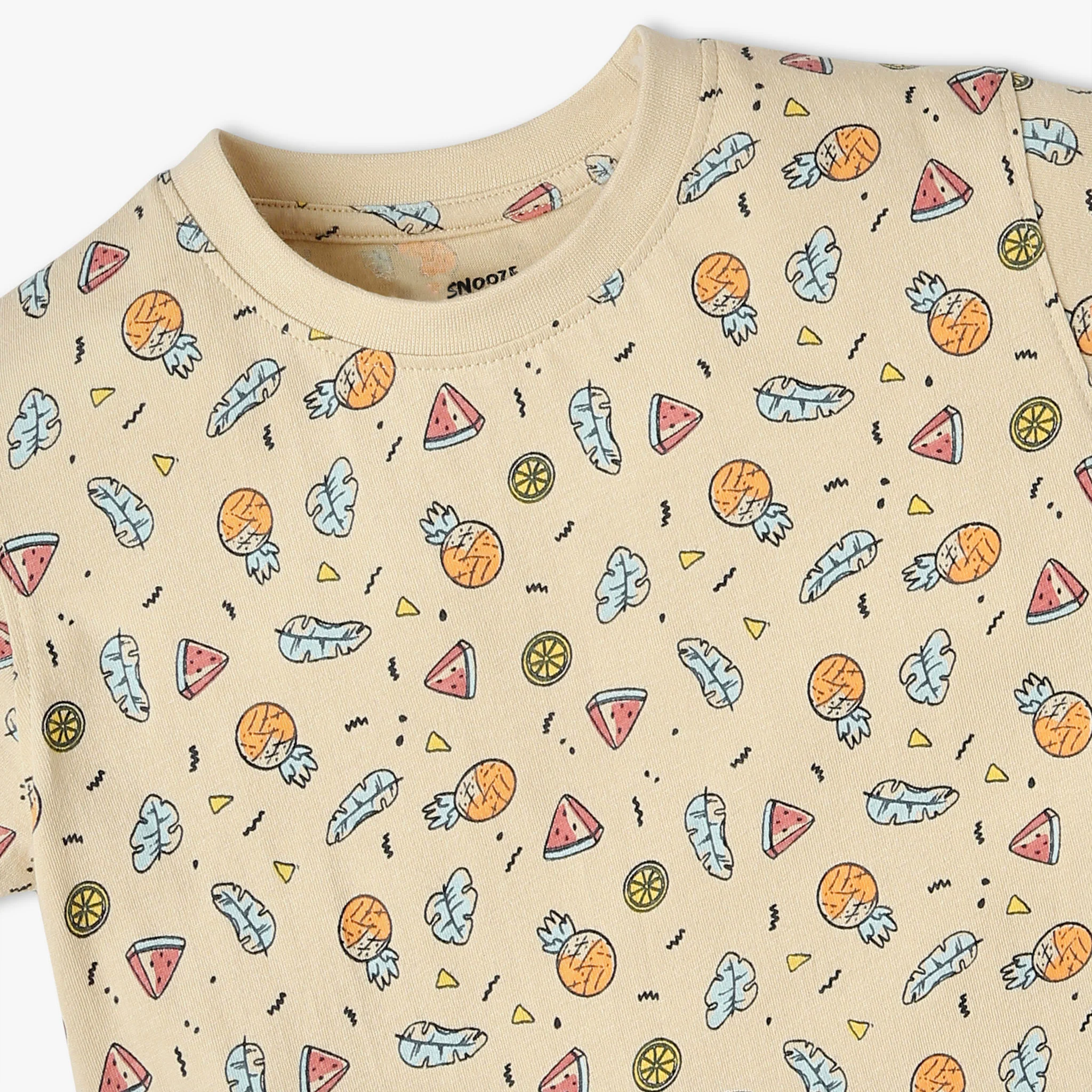Boys All Over Print Full Length Crew Neck Half Sleeve T-Shirt With Short Sleepwear Set - Image 6