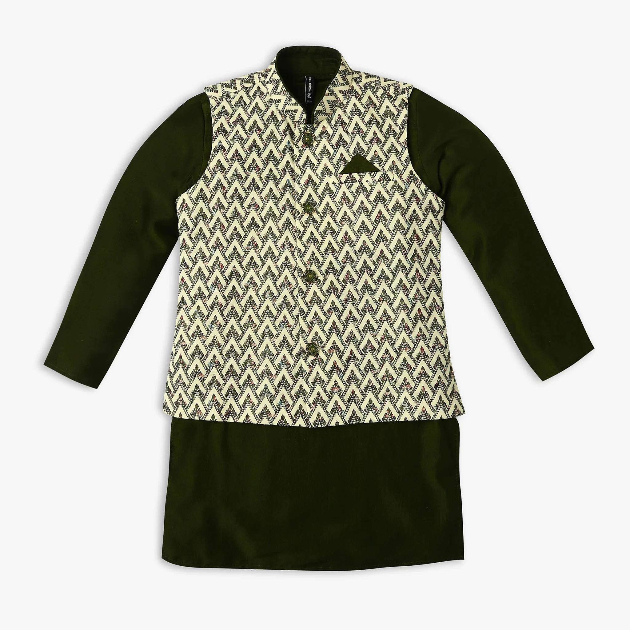 Boys Regular Fit Embellished Kurta & Pant With Jacket Set