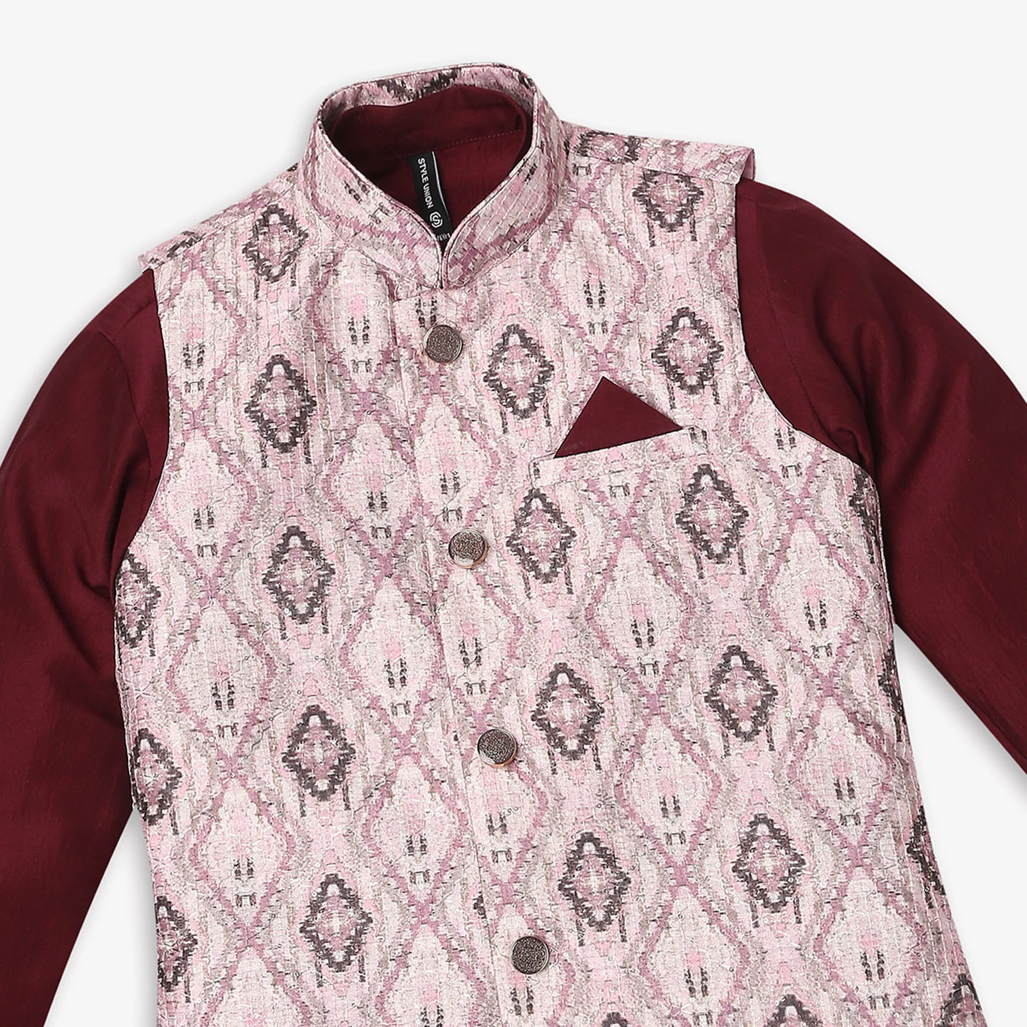 Boy's Regular Fit Jacquard Kurta & Pant With Jacket Set - Image 3