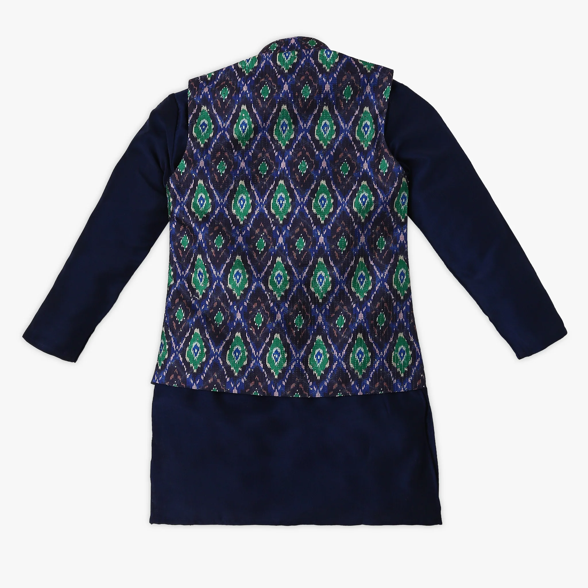 Boy's Regular Fit Printed Kurta & Pant With Jacket Set - Image 3