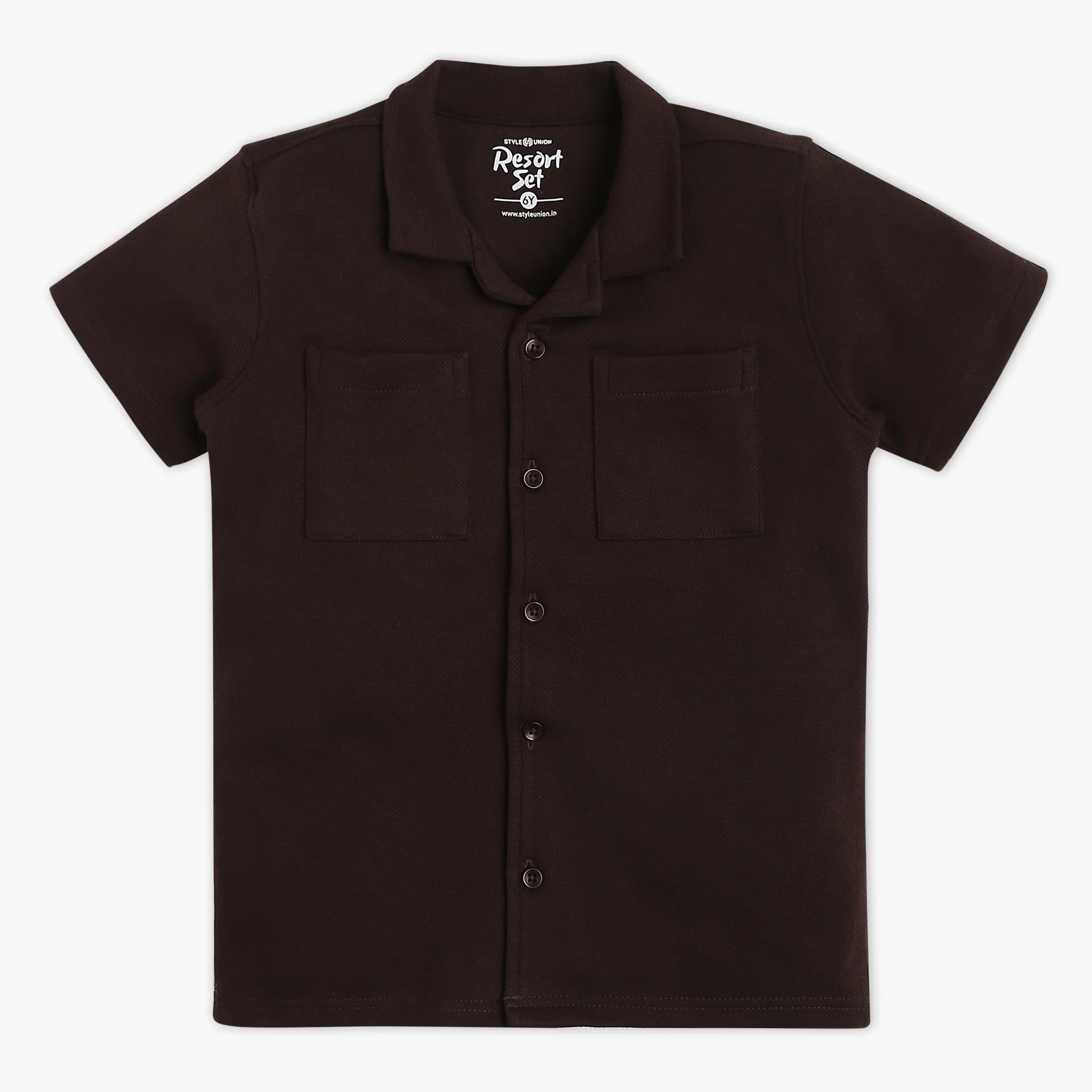 Boys Camp Collar Solid Cuban Shirt