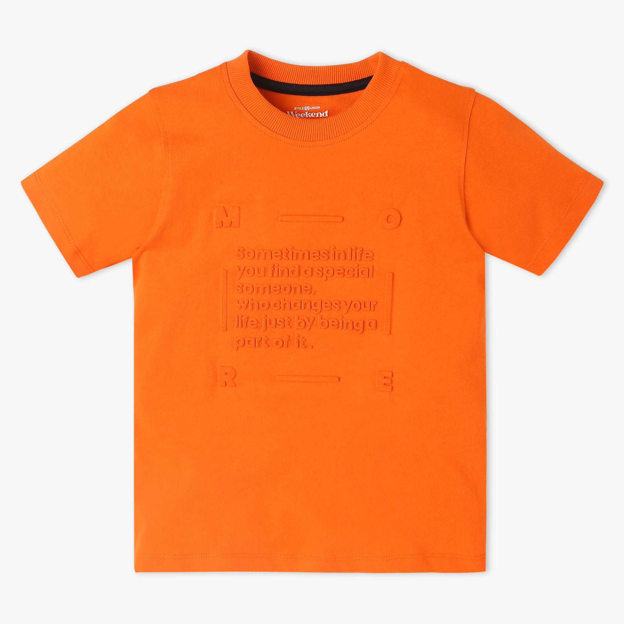Boys Crew Neck Solid Embossed T-Shirt
