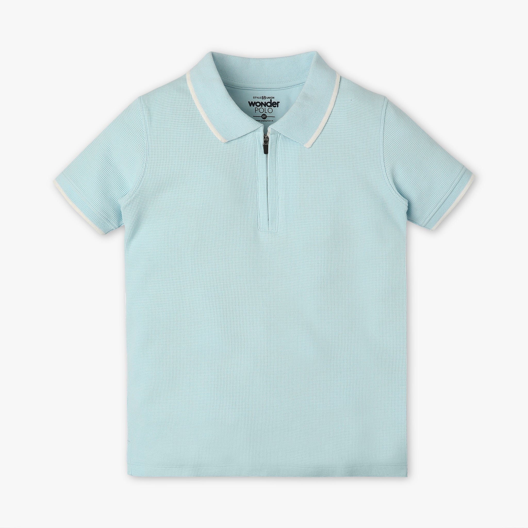 Boys Solid Polo Neck Wonder Reverse Coil Zipper T-Shirt