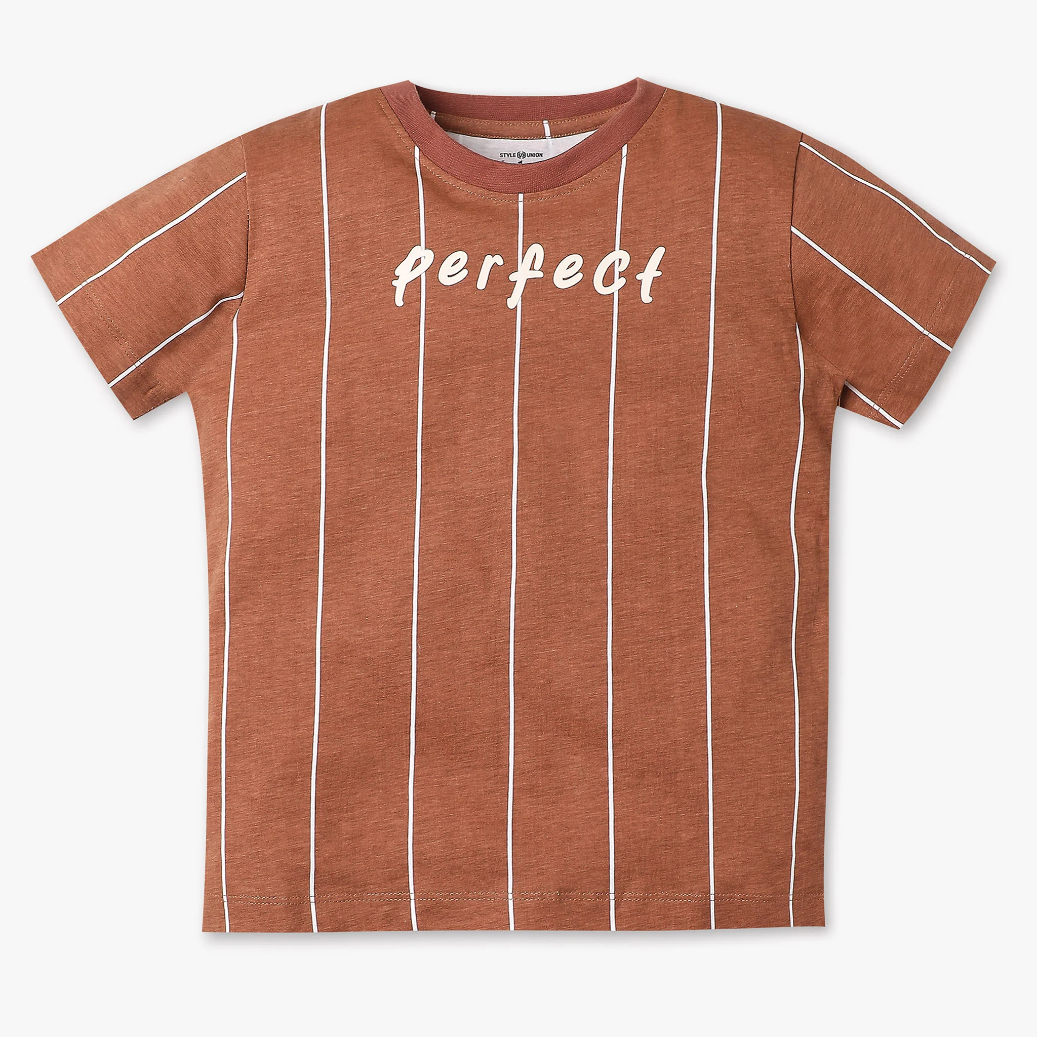 Boys Printed Vertical Striped Crew Neck Weekend T-Shirt
