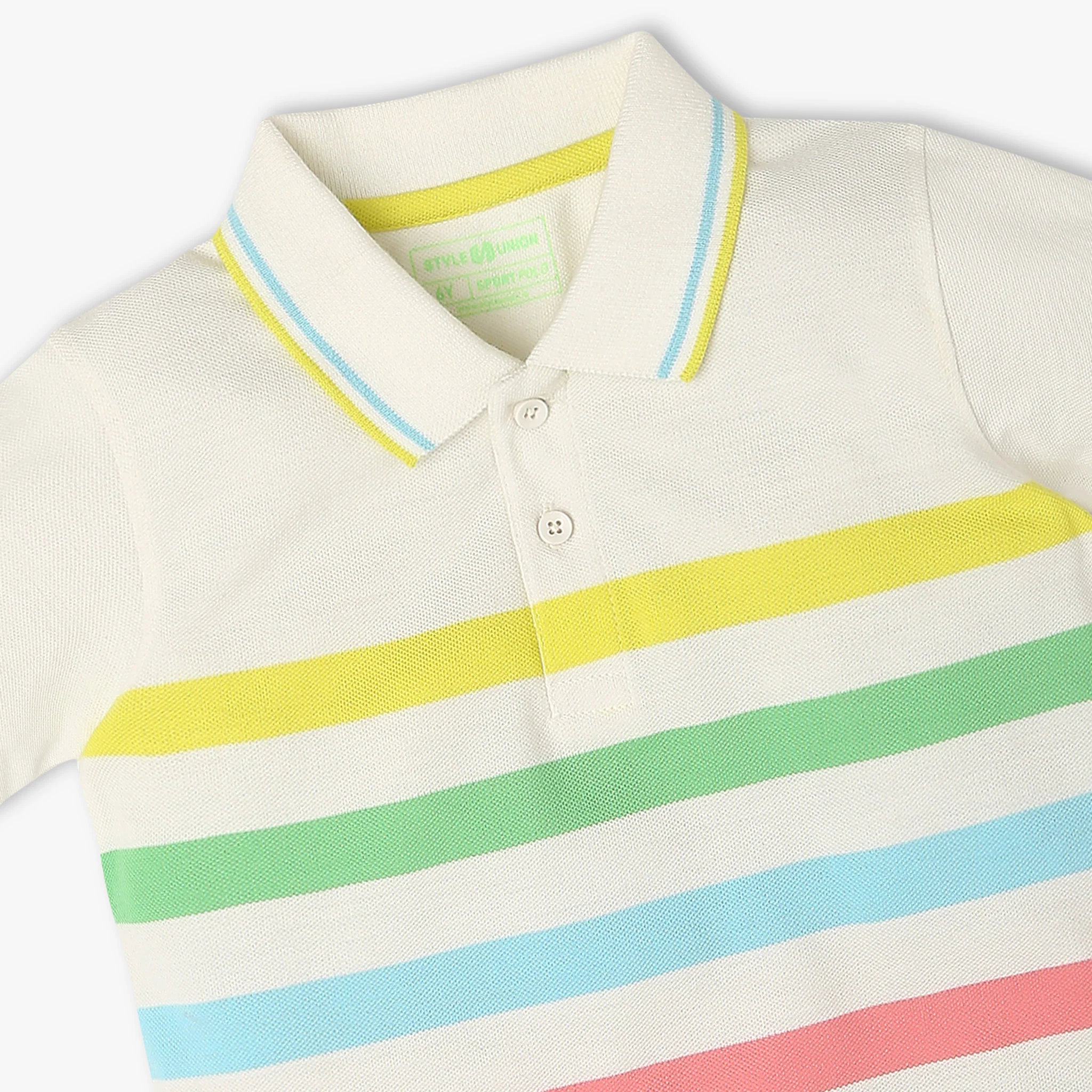 Boys Polo Neck Half Sleeve Yarn Dyed Sports Striped T-Shirt - Image 3