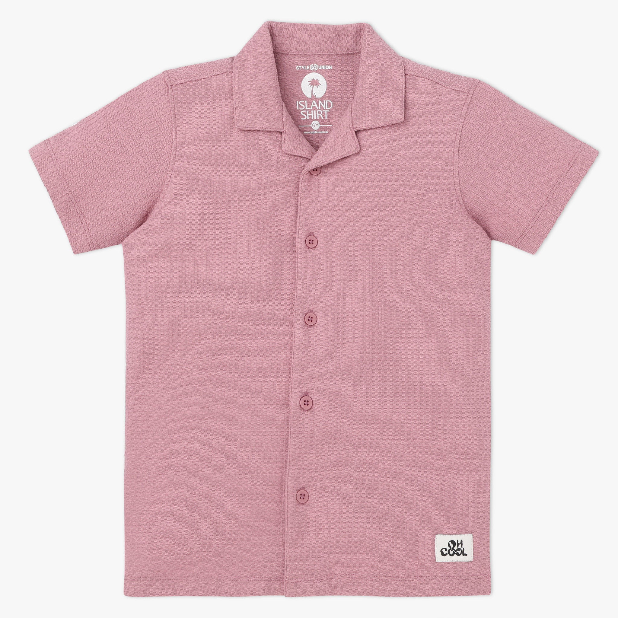 Boys Half Sleeve Solid Lapel Collar Shirt