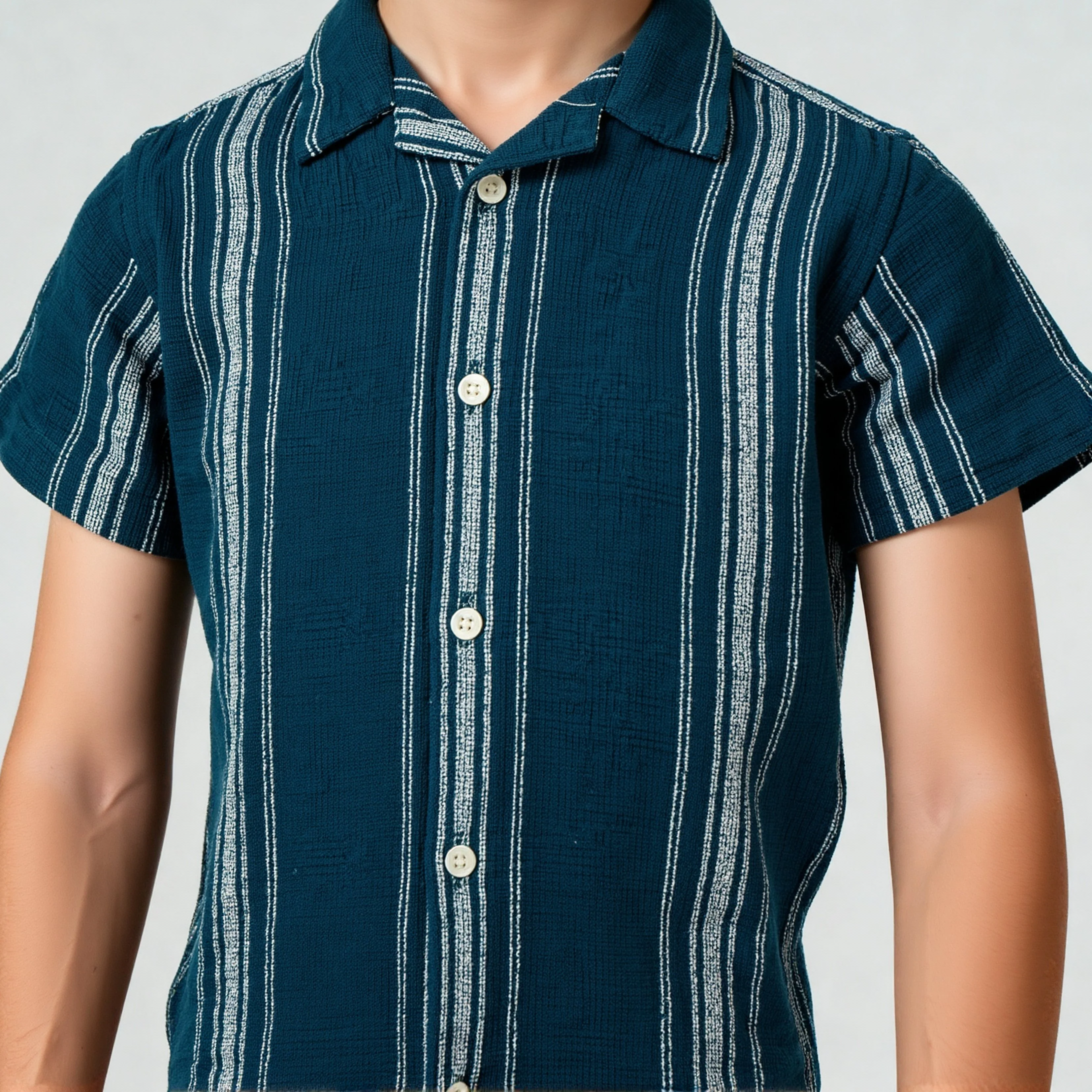 Boys Striped Cuban Shirt - Image 4