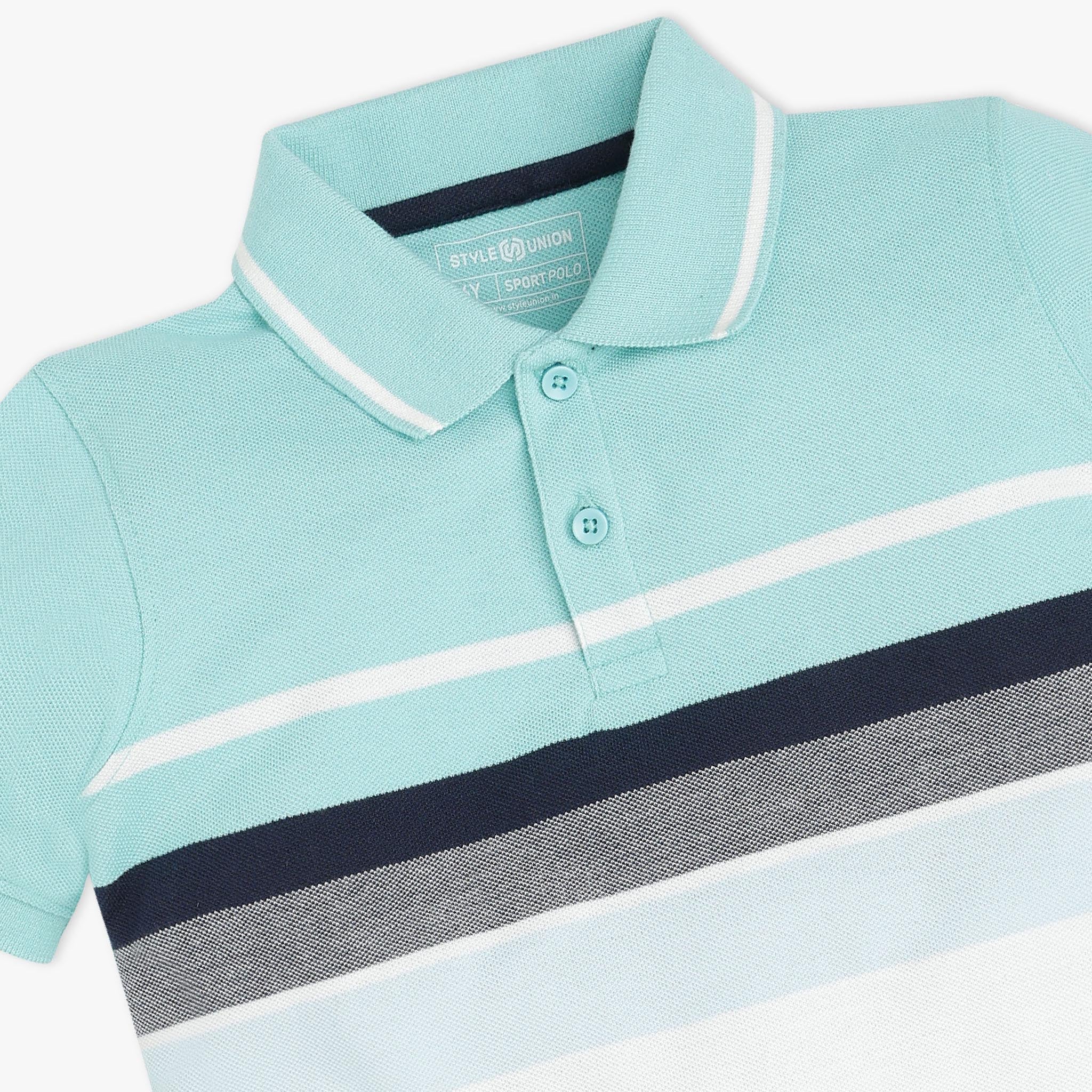 Boys Striped Sports Polo Neck Yarn Dyed T-Shirt - Image 3