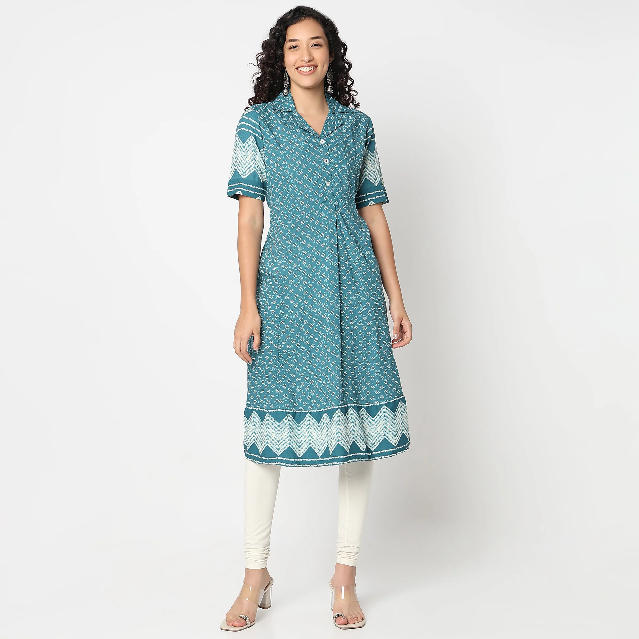 Buta Print Side Pleated Kurta - Image 2