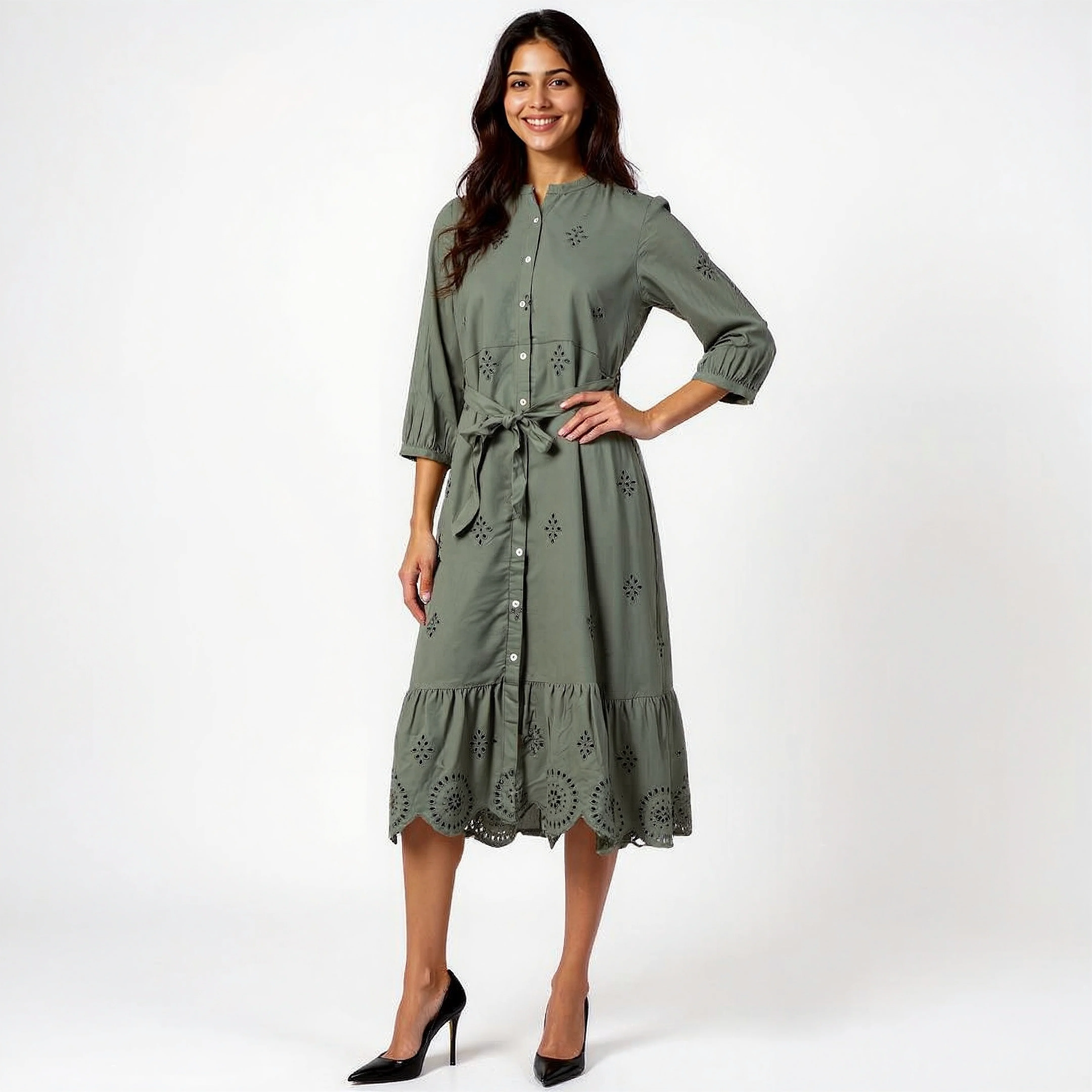 Button Down Tiered Schiffli Dress - Image 2