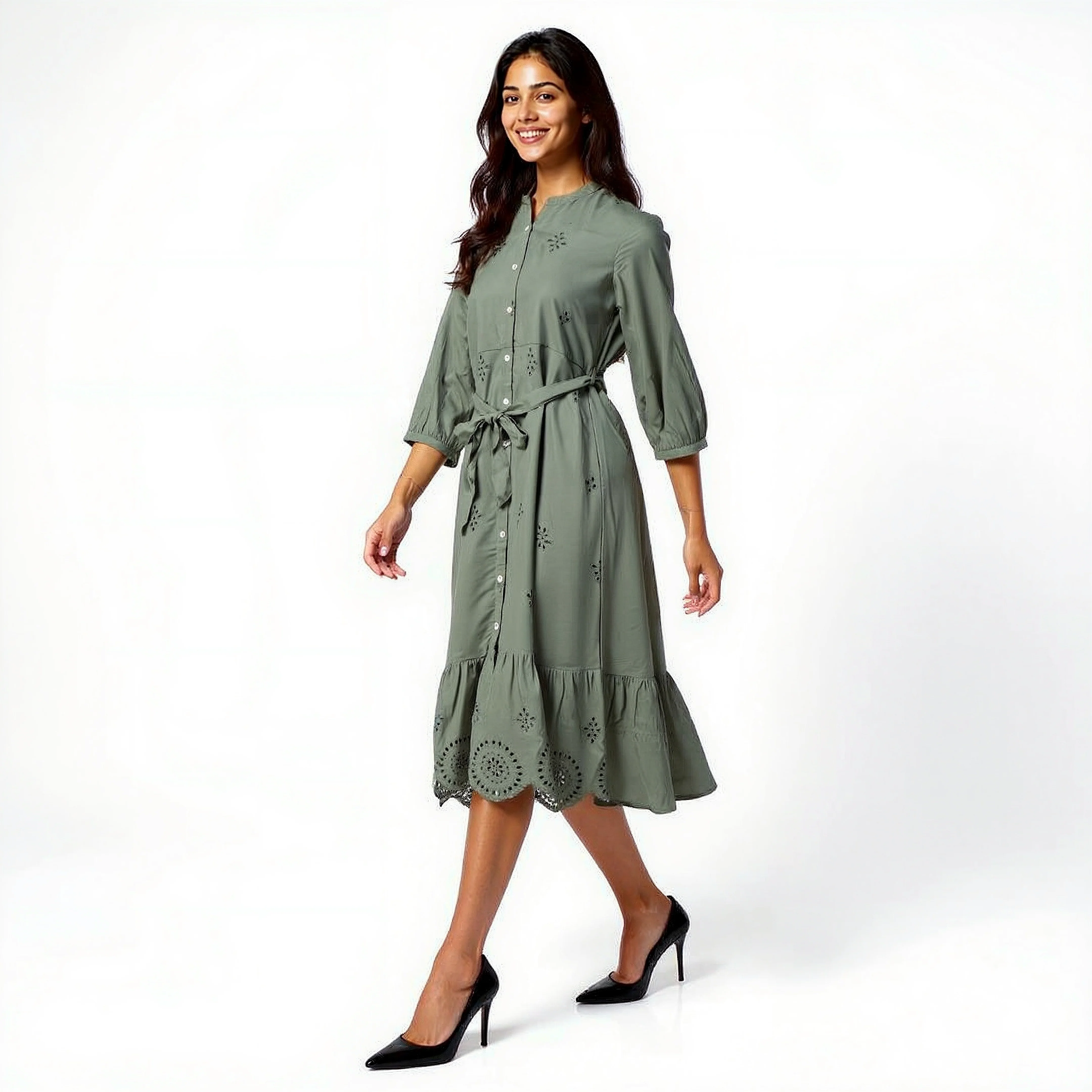 Button Down Tiered Schiffli Dress - Image 5