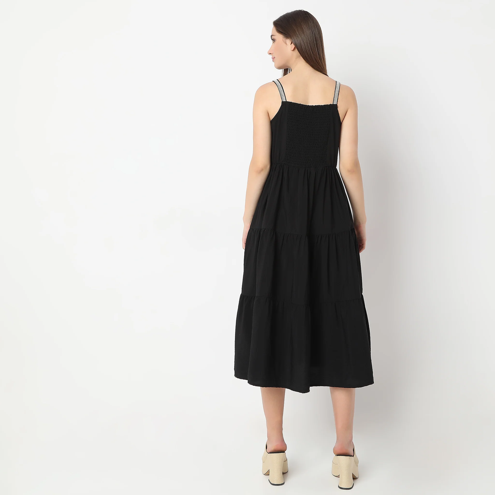 Calf Length Solid Flare Fit Party Dress - Image 3