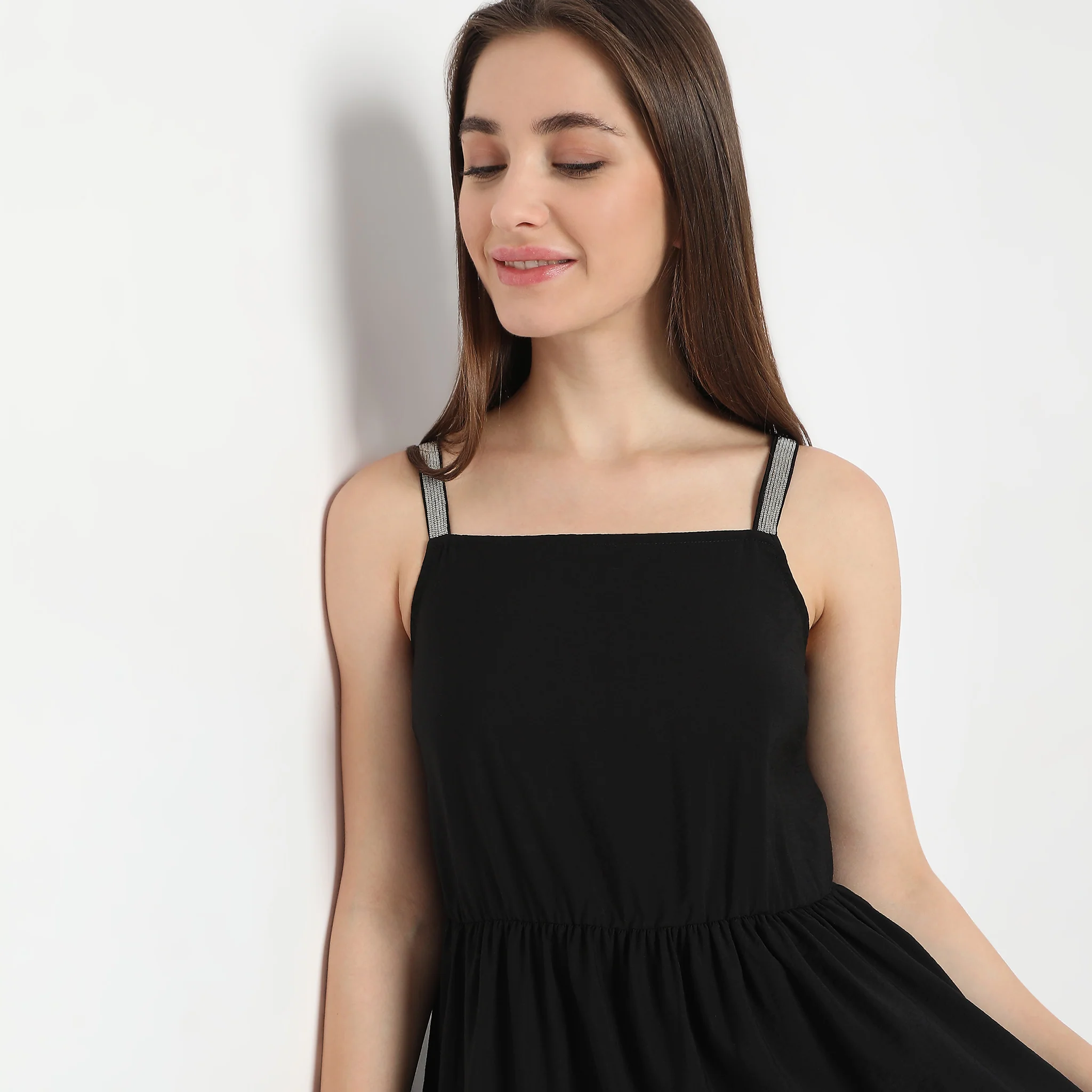 Calf Length Solid Flare Fit Party Dress - Image 4