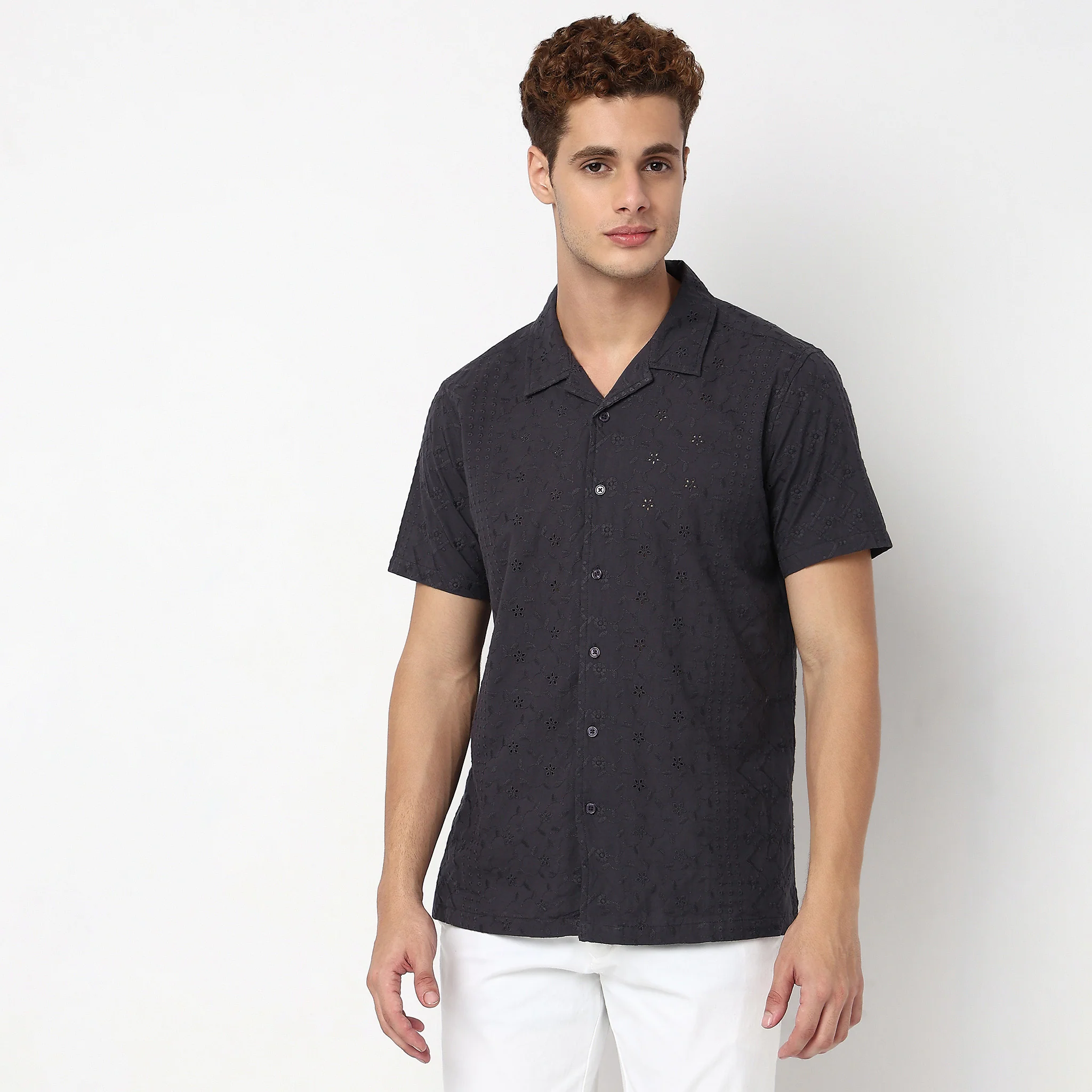 Cotton Cuban Schiffli Shirt - Image 2