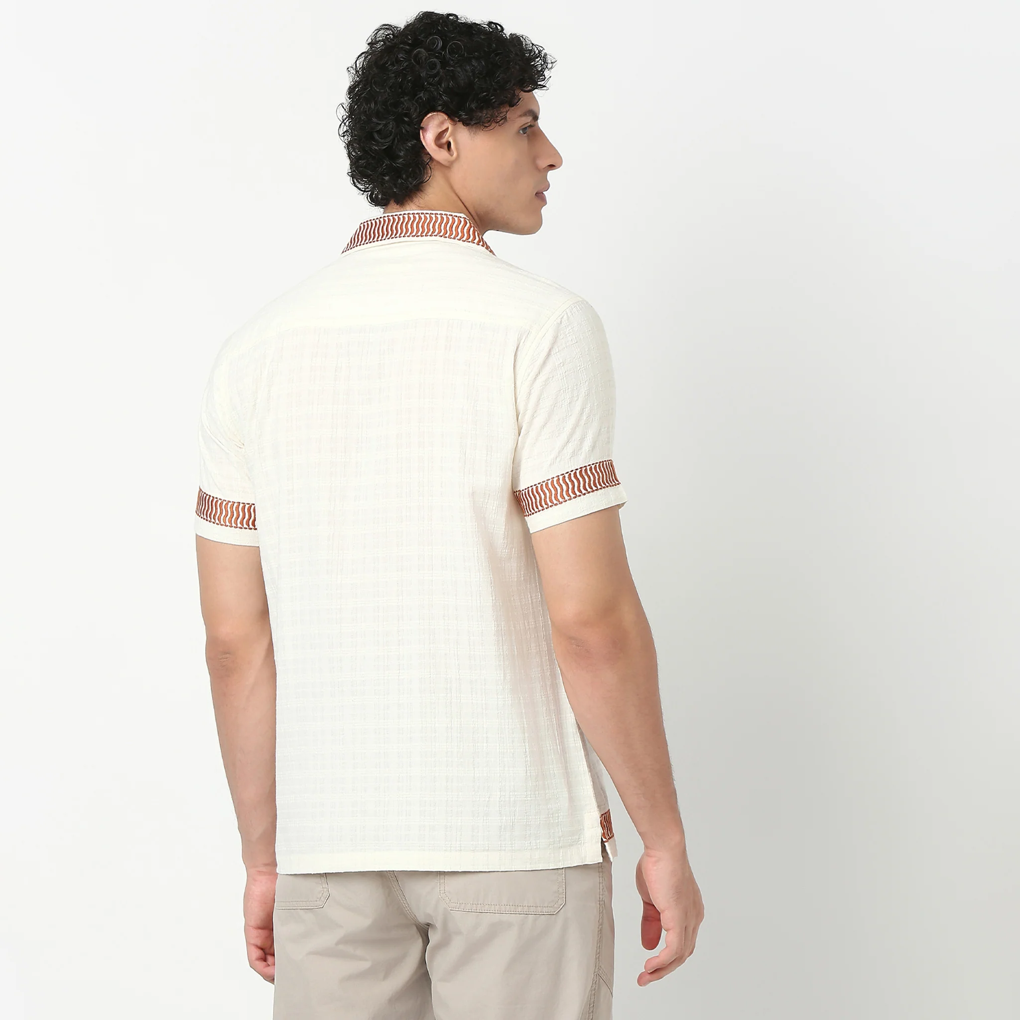 Camp Collar Embroidered Half Sleeve Cuban Shirt - Image 3