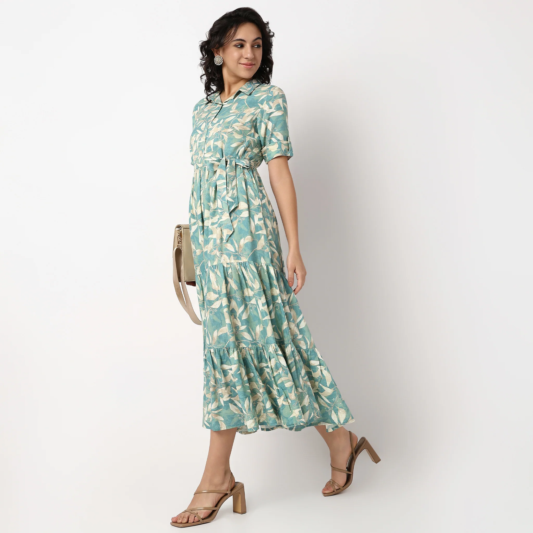 Flared Printed Tiered Dress