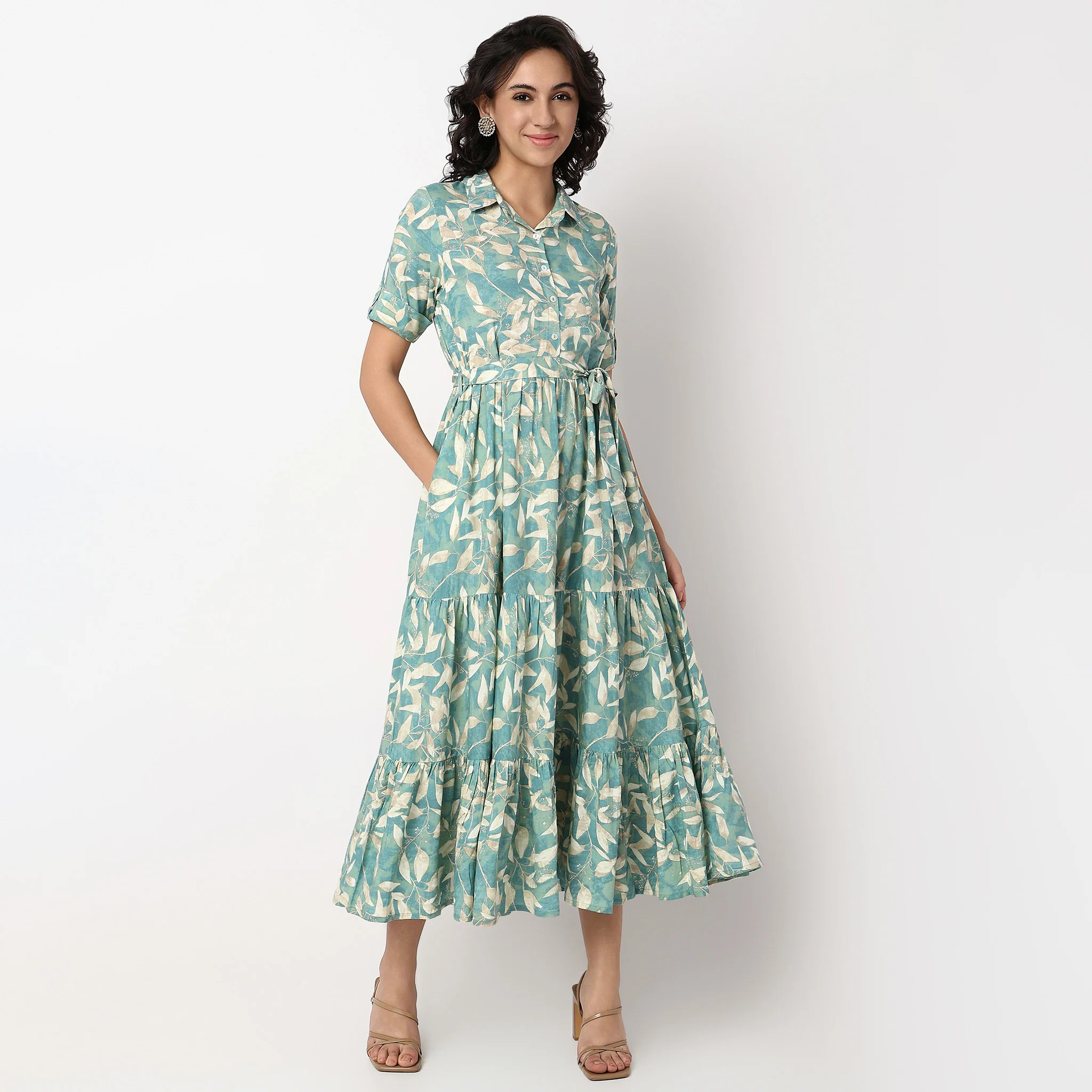 Flared Printed Tiered Dress - Image 2