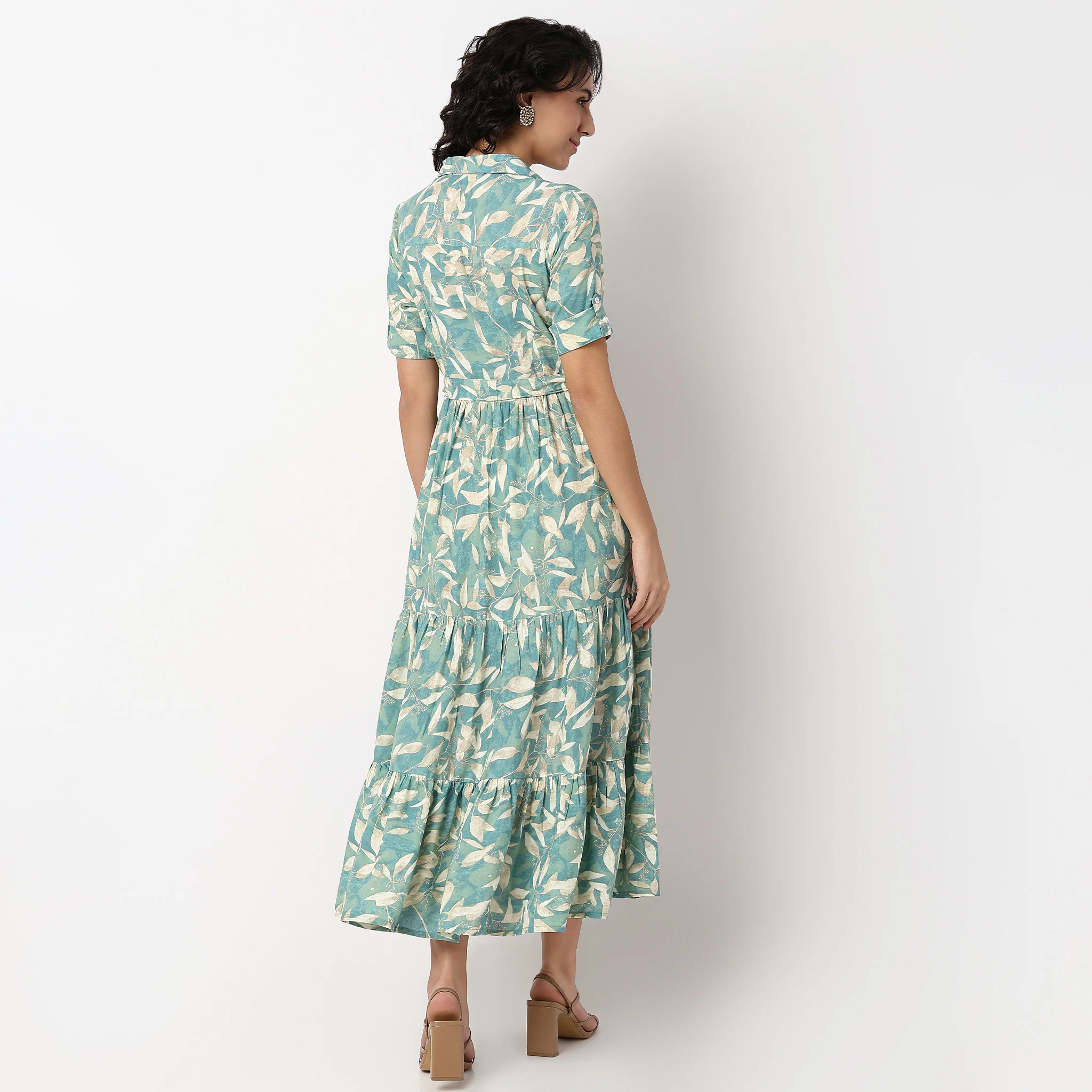 Flared Printed Tiered Dress - Image 3