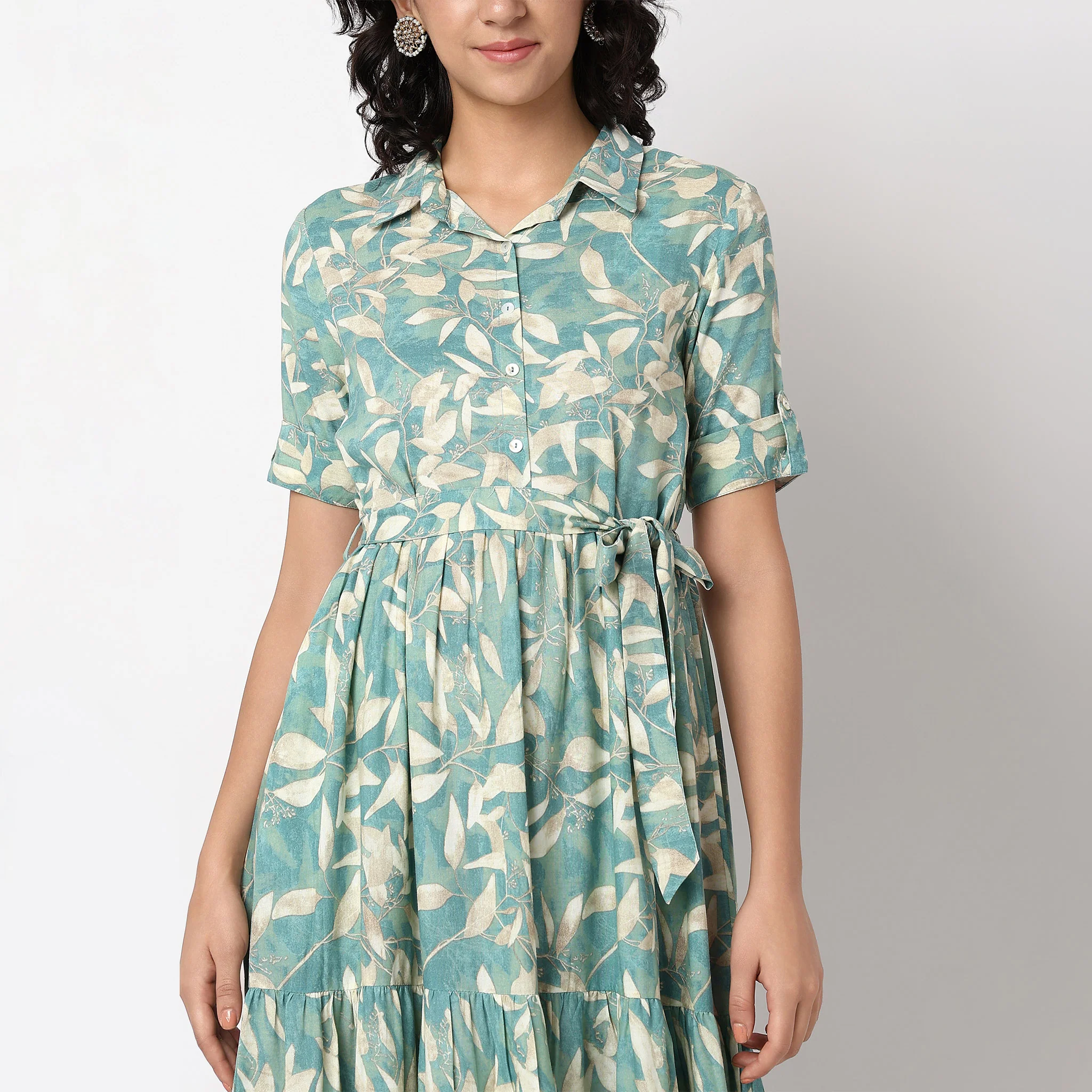 Flared Printed Tiered Dress - Image 4