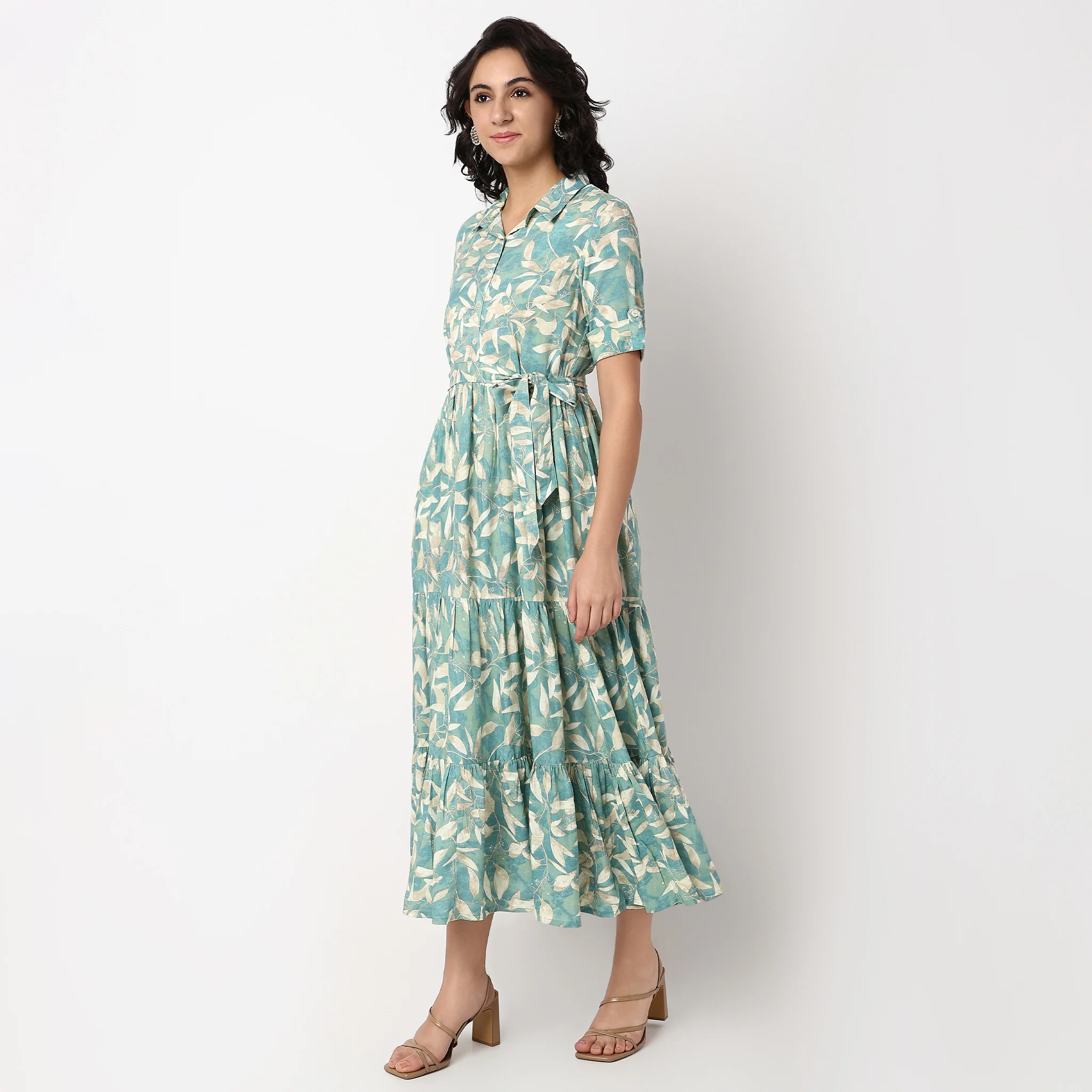 Flared Printed Tiered Dress - Image 5
