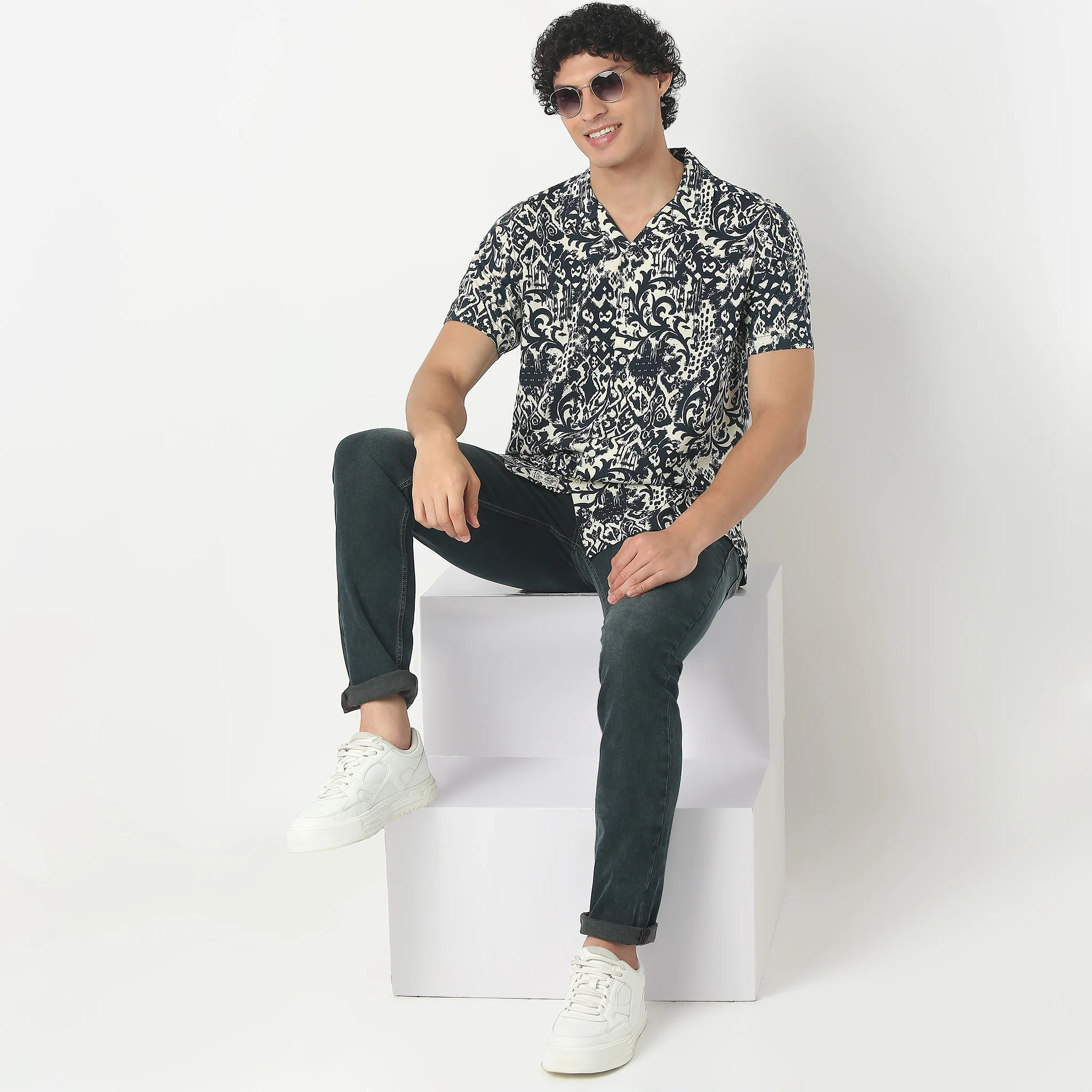 Camp Collar Half Sleeve Printed Retreat Shirt