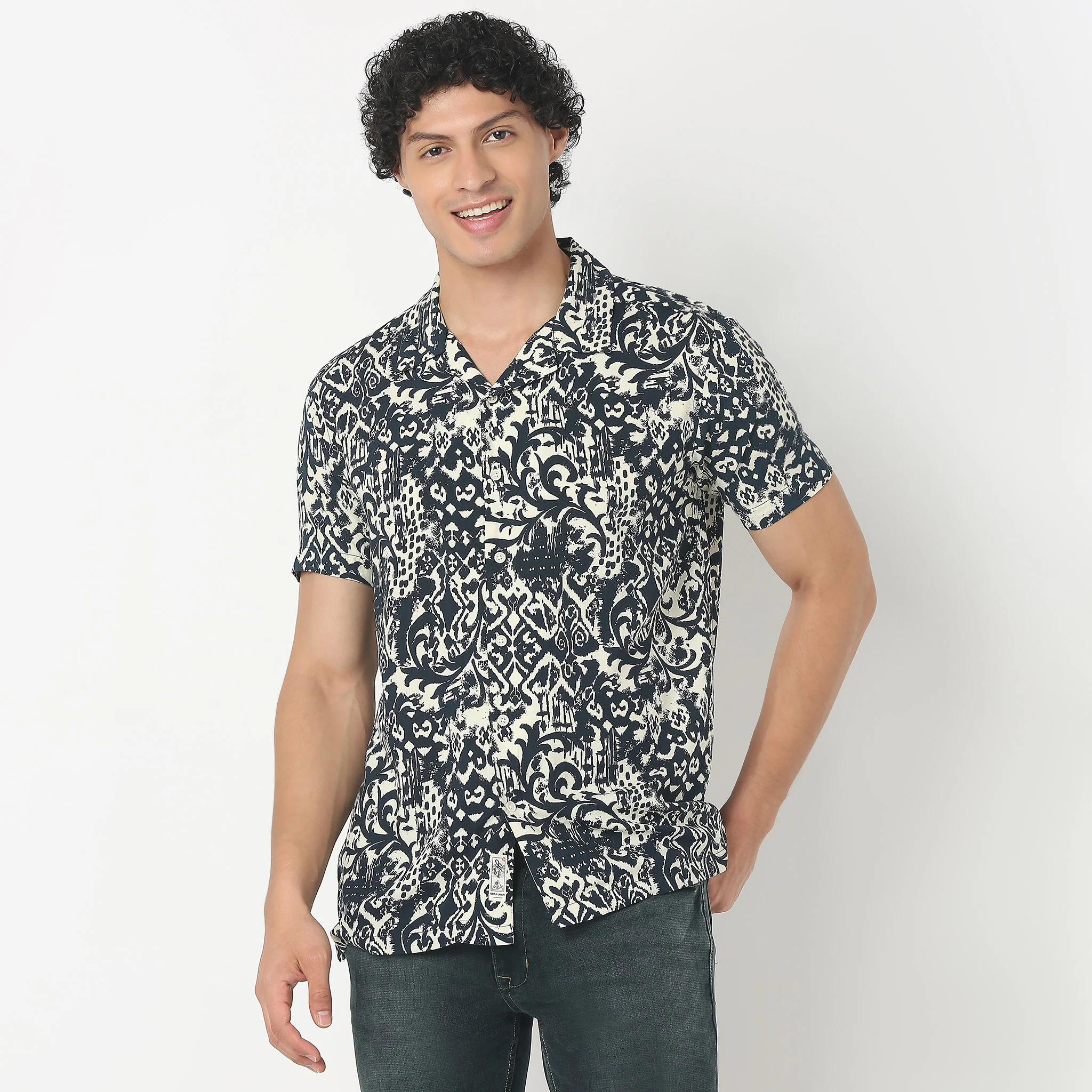 Camp Collar Half Sleeve Printed Retreat Shirt - Image 2