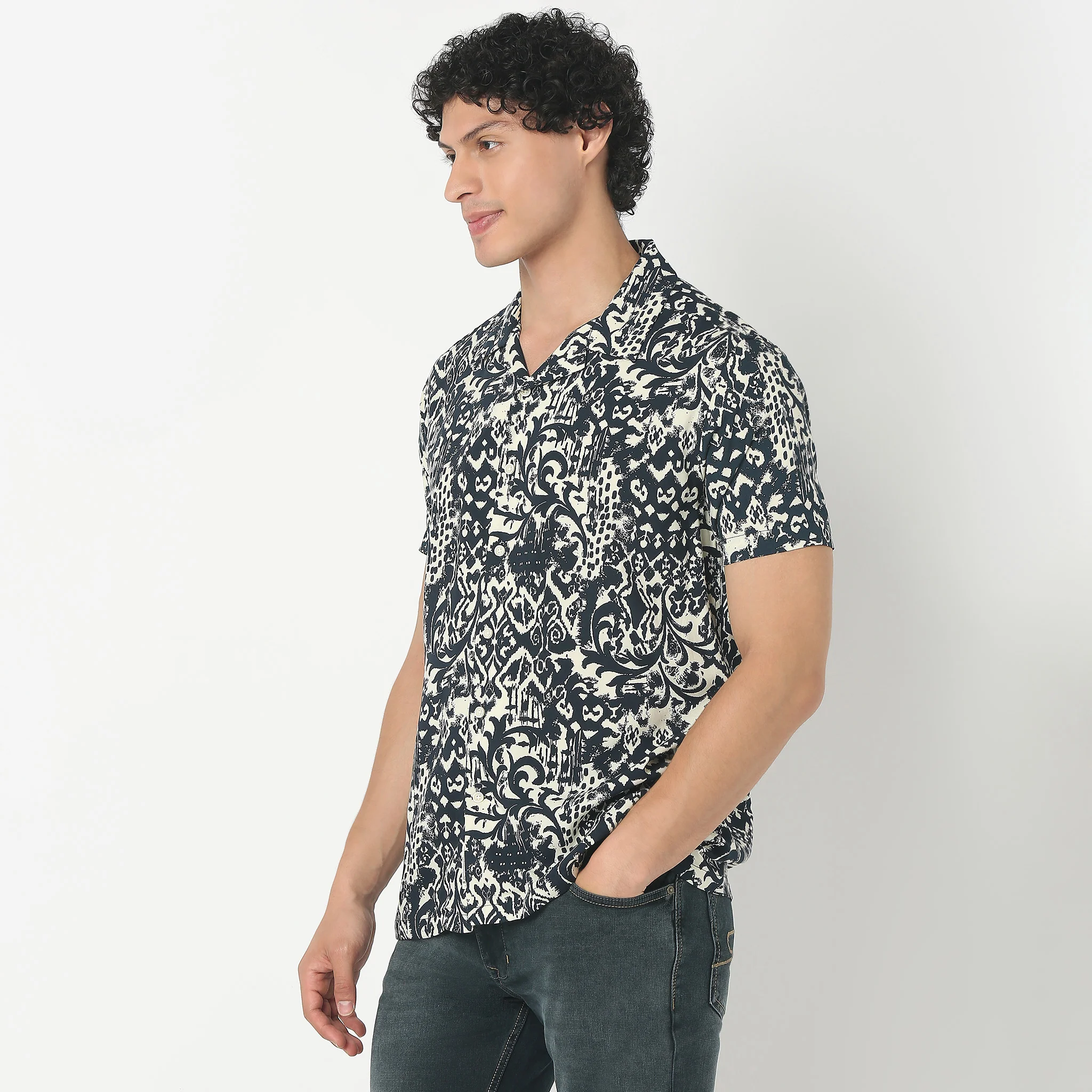 Camp Collar Half Sleeve Printed Retreat Shirt - Image 5