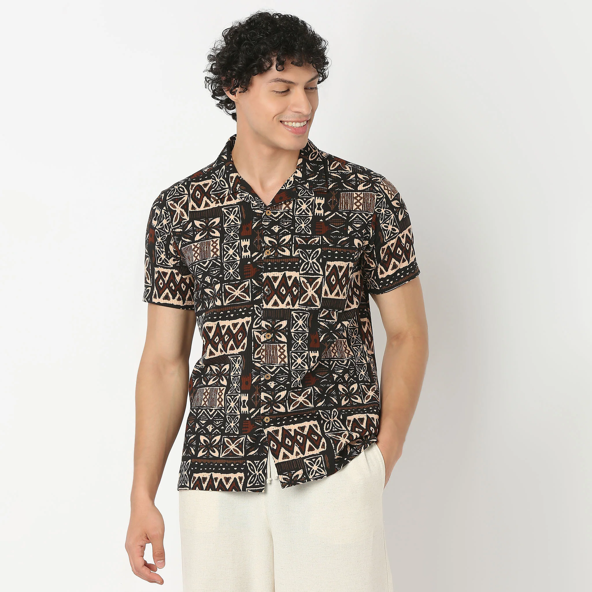 Camp Collar Half Sleeve Cuban Printed Relaxed Fit Shirt - Image 2