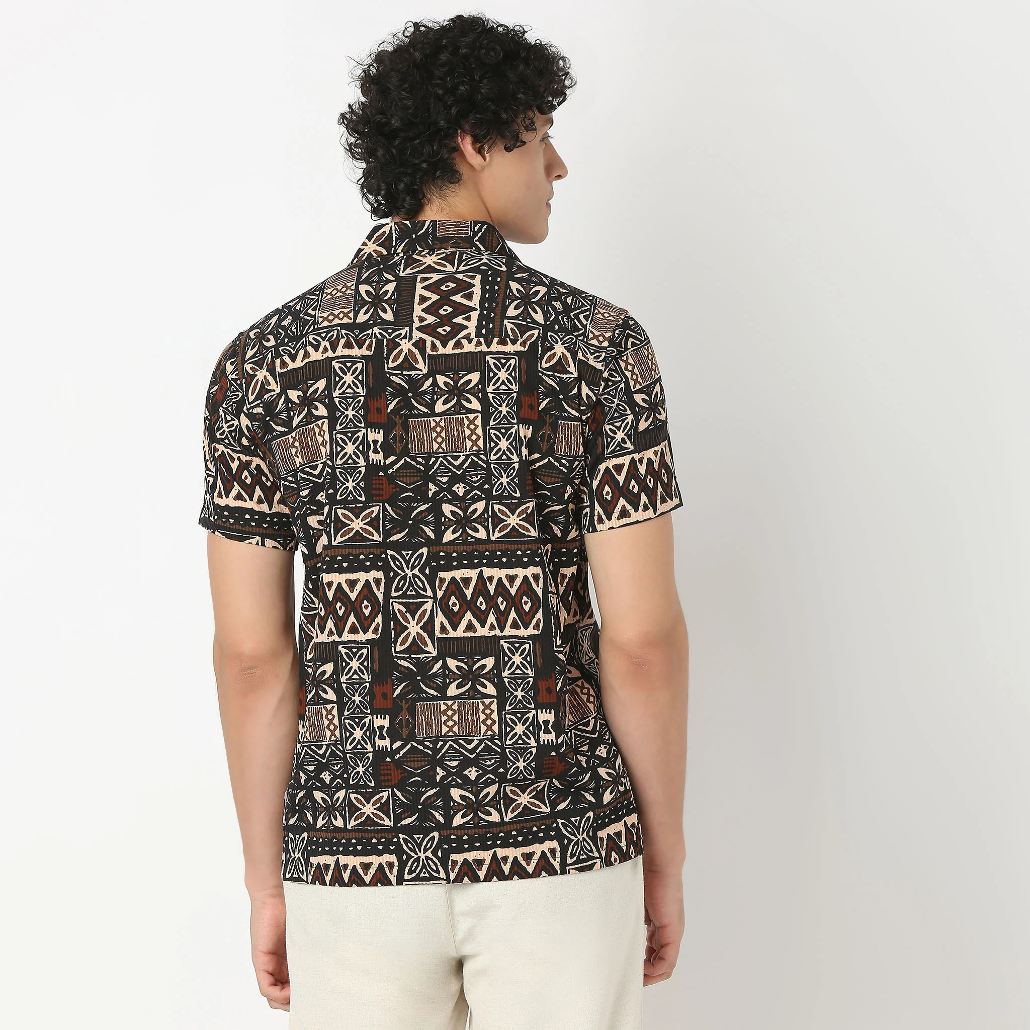 Camp Collar Half Sleeve Cuban Printed Relaxed Fit Shirt - Image 3