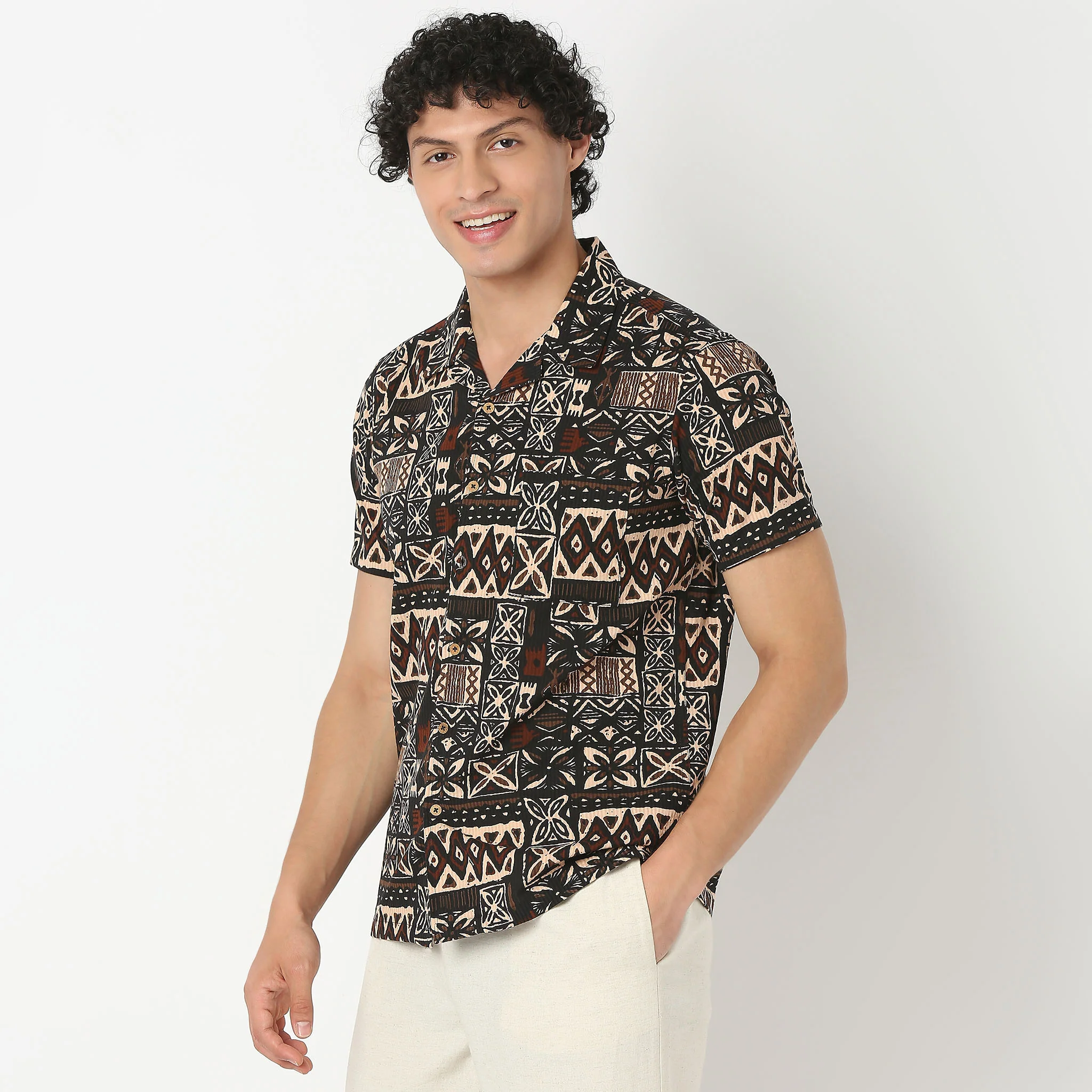 Camp Collar Half Sleeve Cuban Printed Relaxed Fit Shirt - Image 5