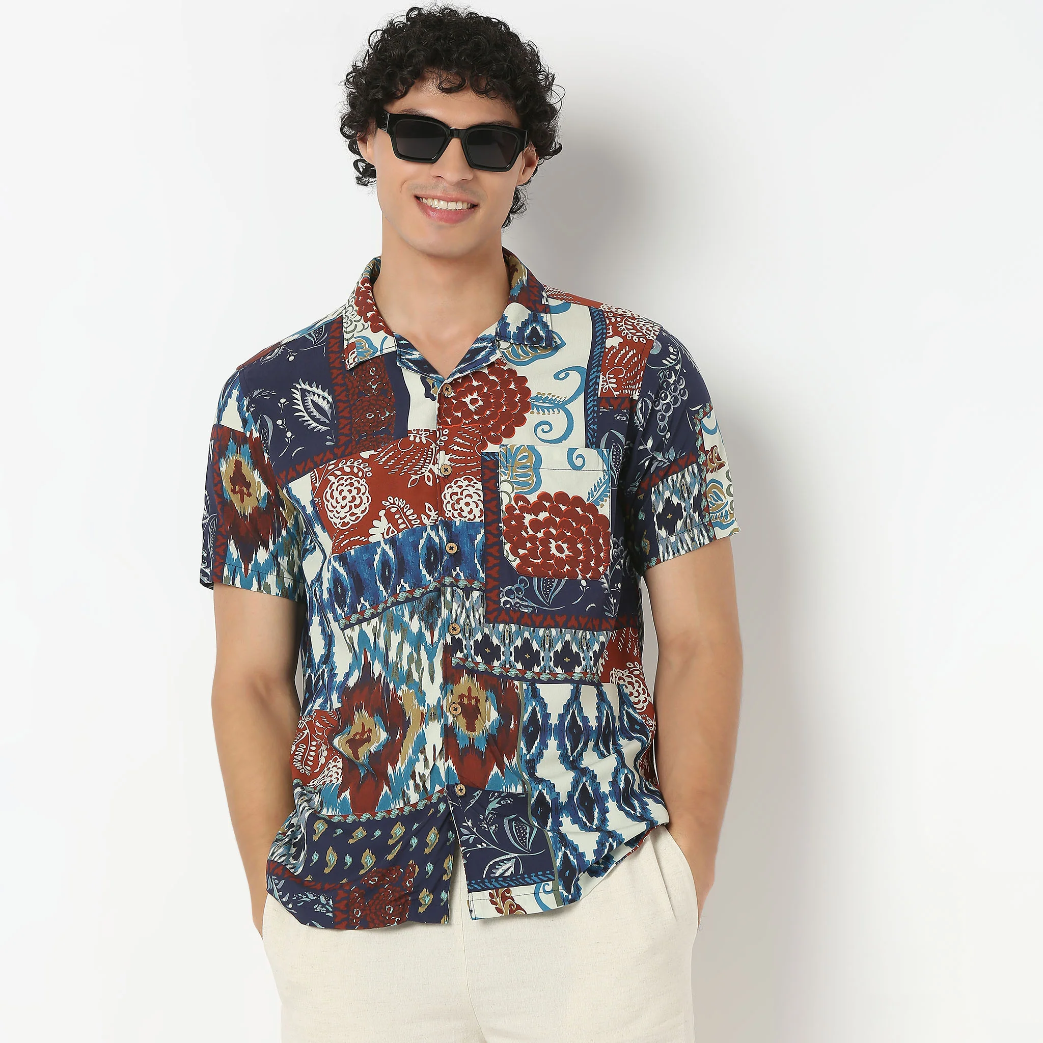 Camp Collar Half Sleeve Cuban Printed Shirt - Image 2