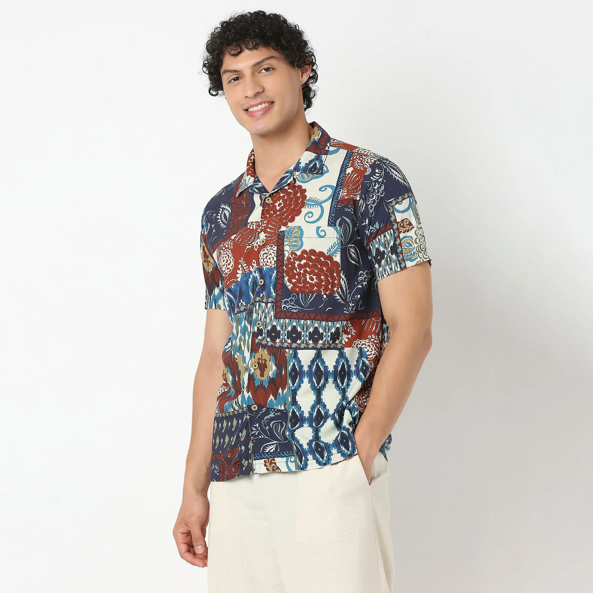 Camp Collar Half Sleeve Cuban Printed Shirt - Image 5