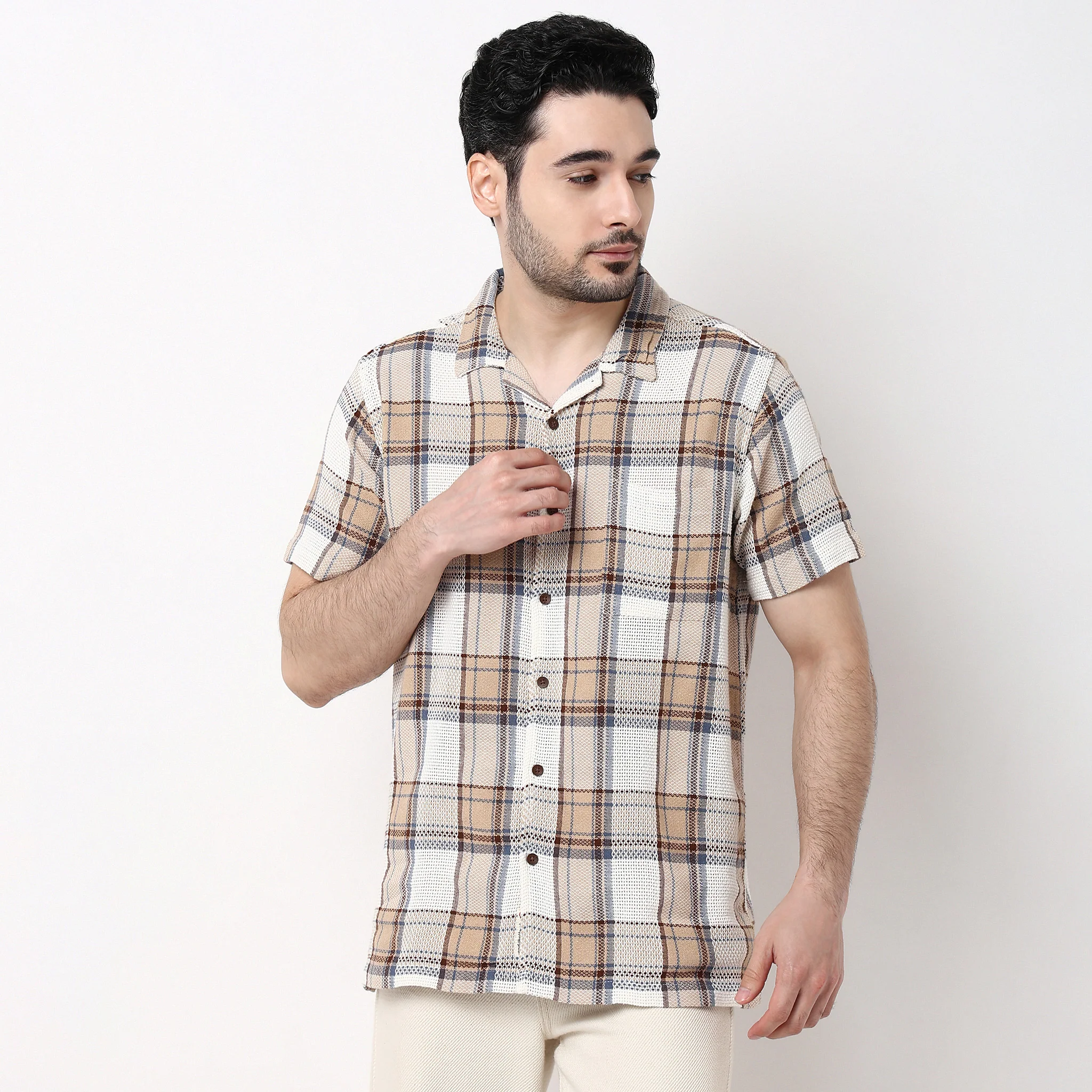 Camp Collar Yarn Dyed Half Sleeve Cuban Shirt - Image 2