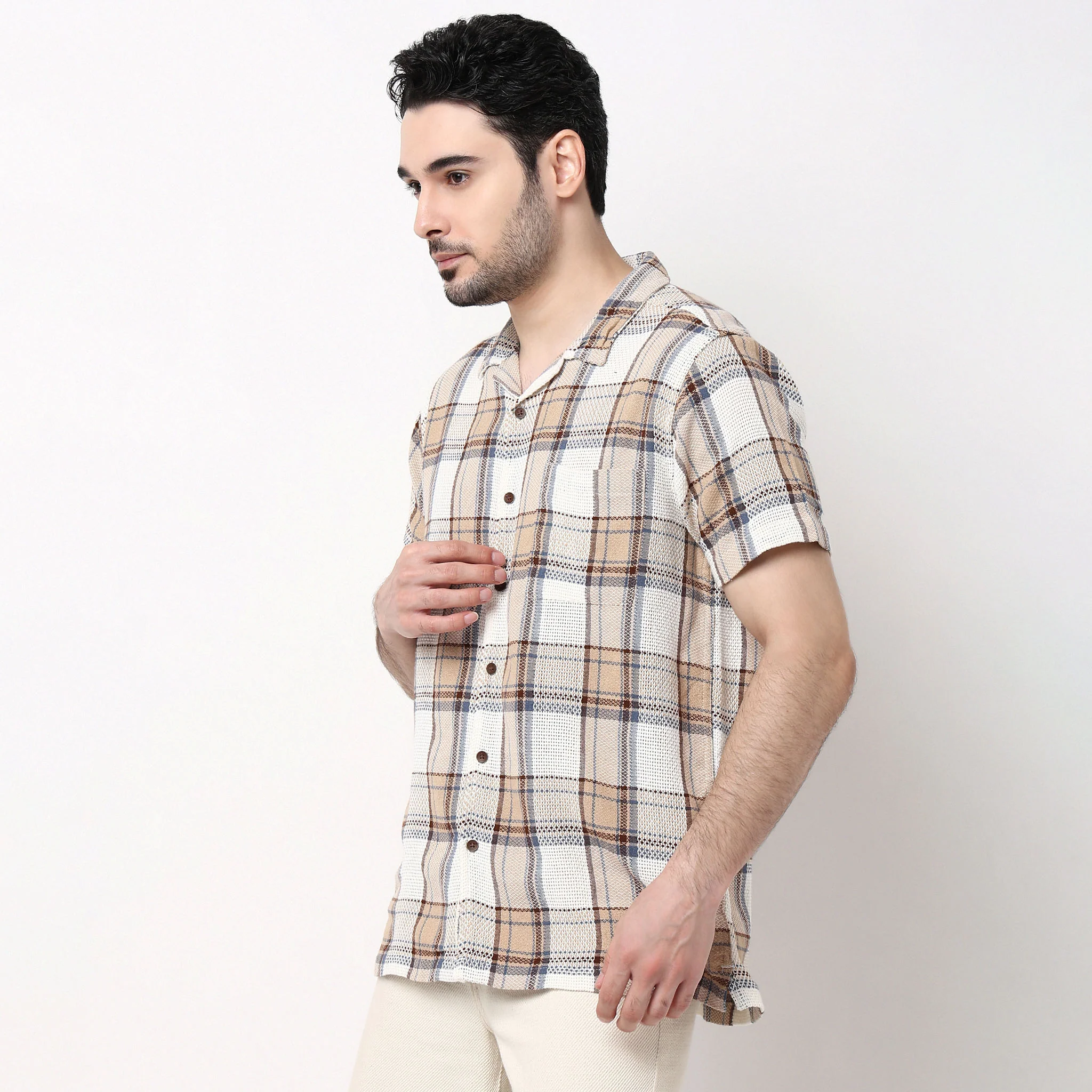 Camp Collar Yarn Dyed Half Sleeve Cuban Shirt - Image 5