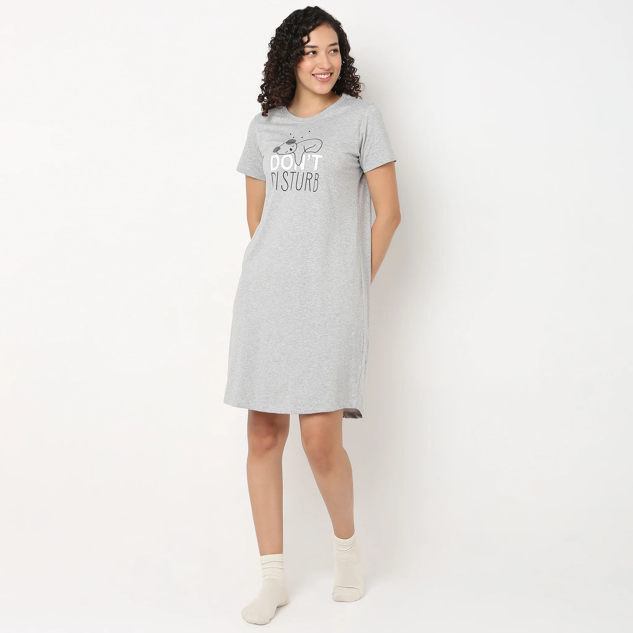 Cat Print Cotton Short Night Gown - Image 2