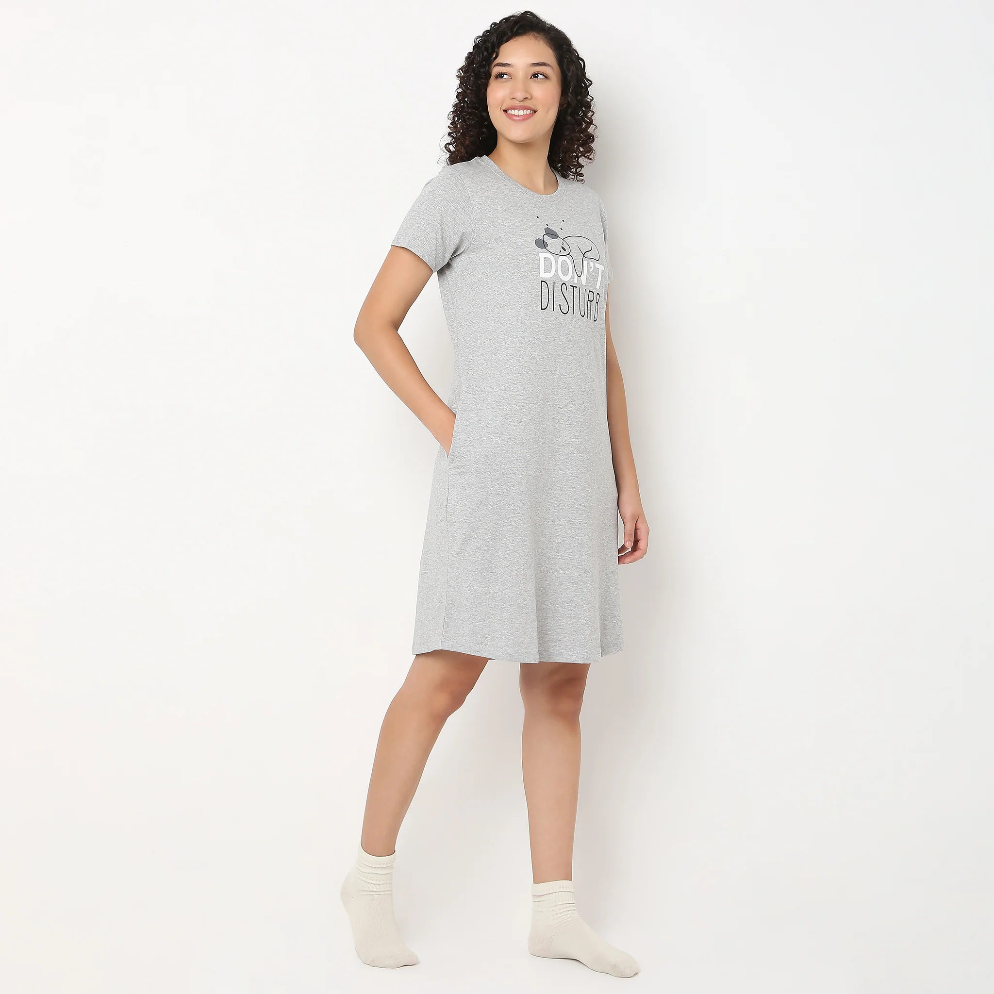 Cat Print Cotton Short Night Gown - Image 5