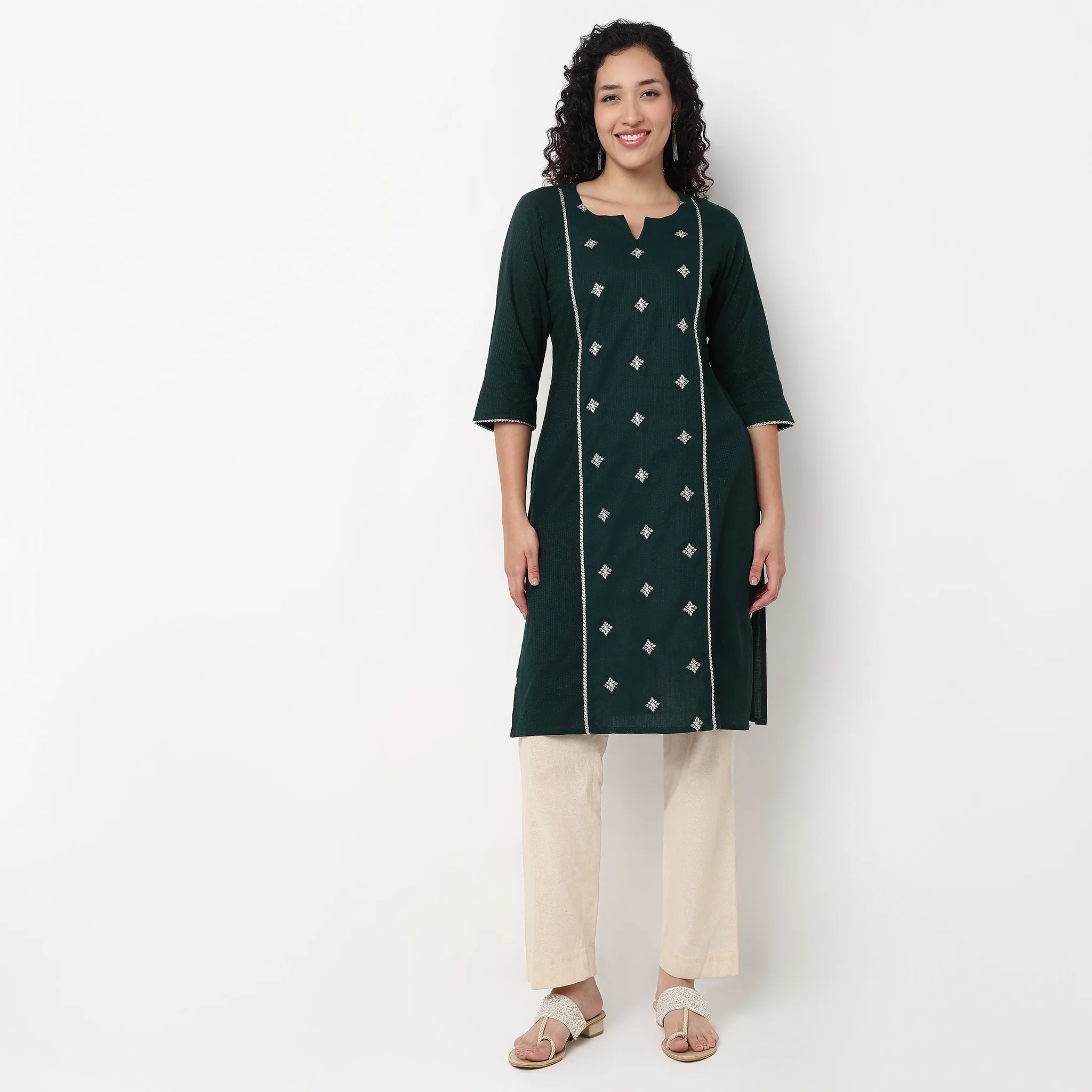 Centre Panel Embroidered Long Kurta - Image 2