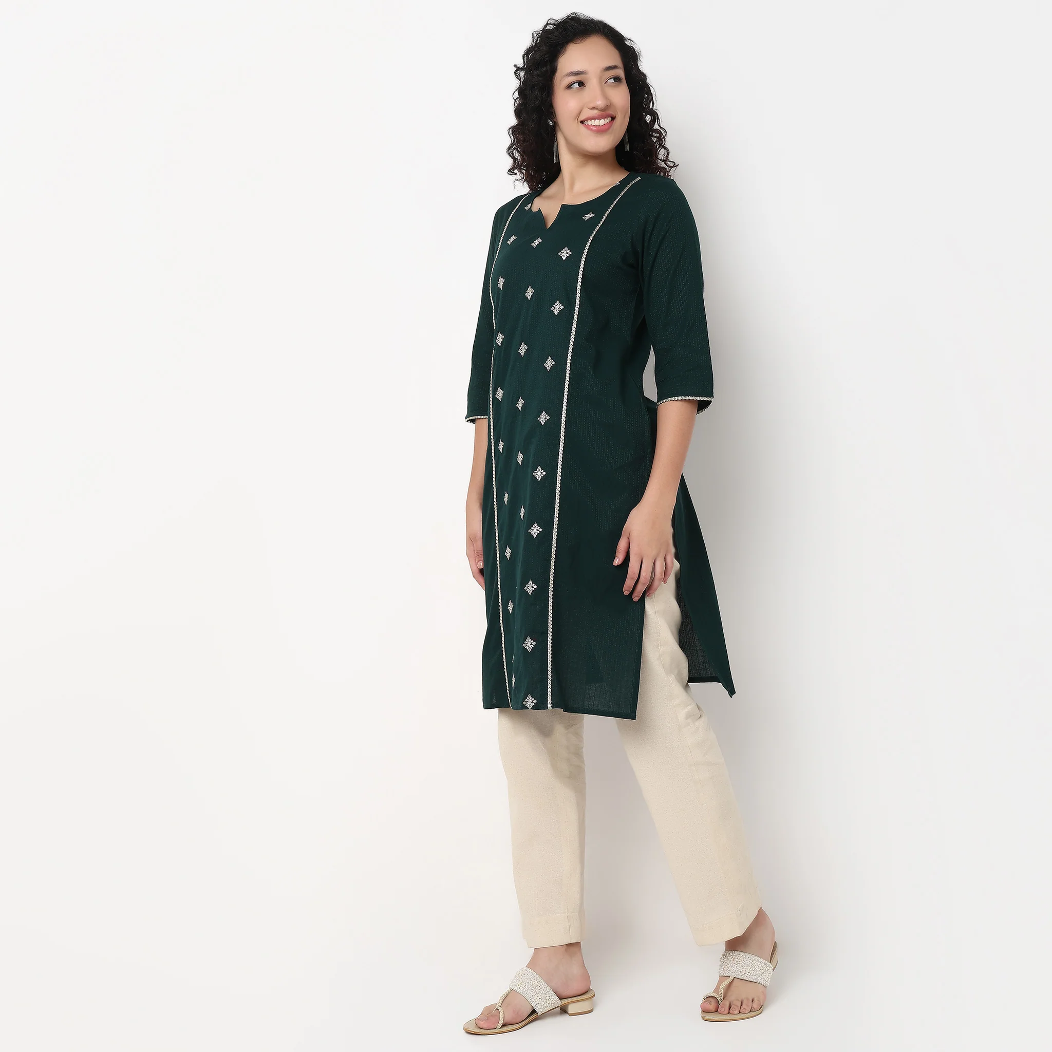 Centre Panel Embroidered Long Kurta - Image 5