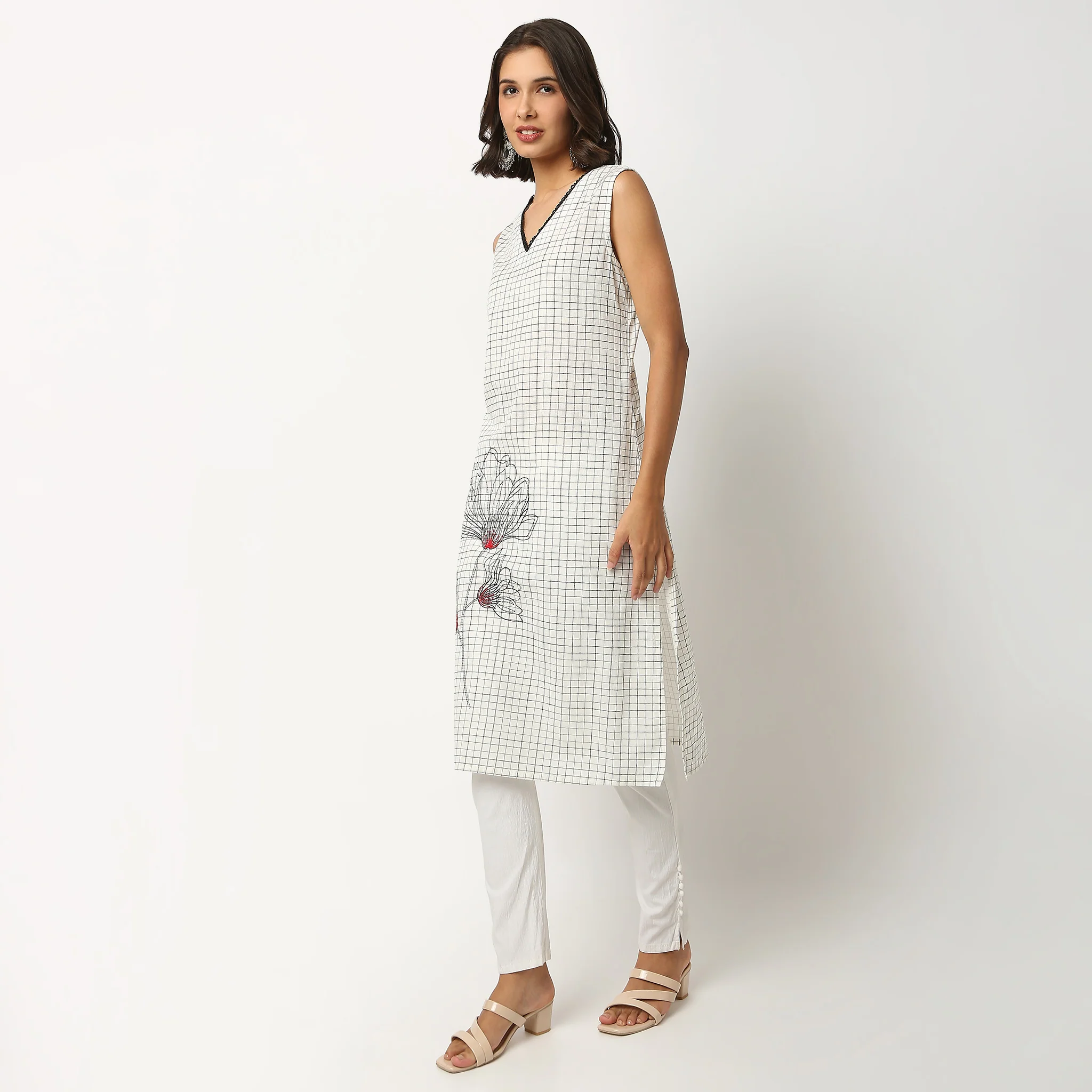 Checkered Cotton A-Line Kurta - Image 5