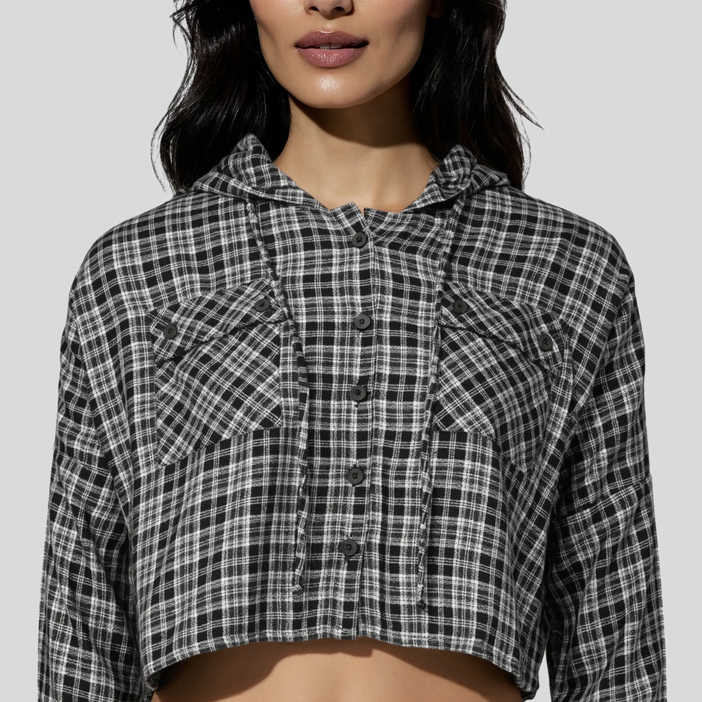 Checkered Hoodie Style Cropped Betty Shirt - Image 9