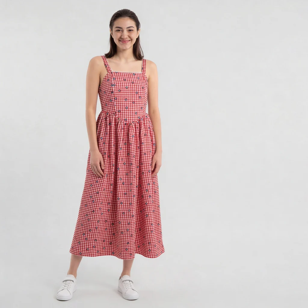 Checkered Flare Strappy Dress - Image 2