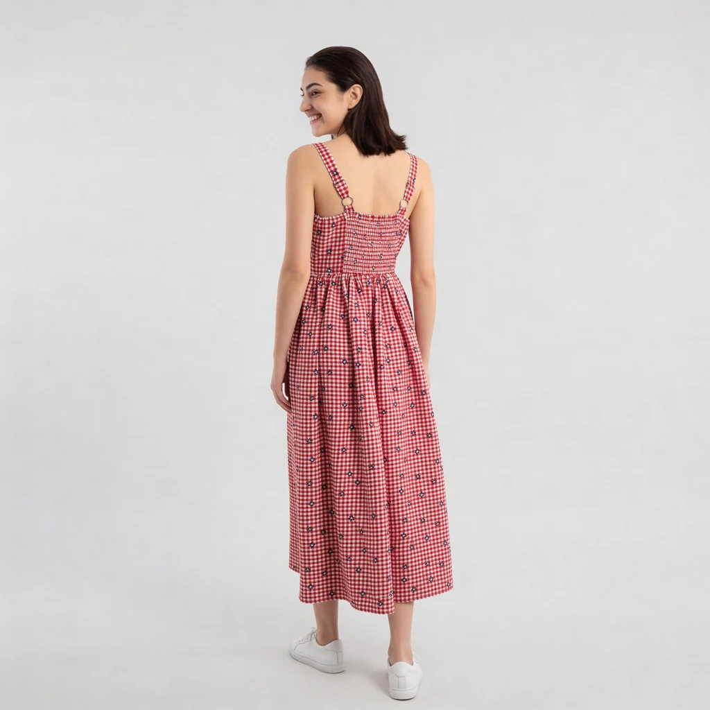 Checkered Flare Strappy Dress - Image 3