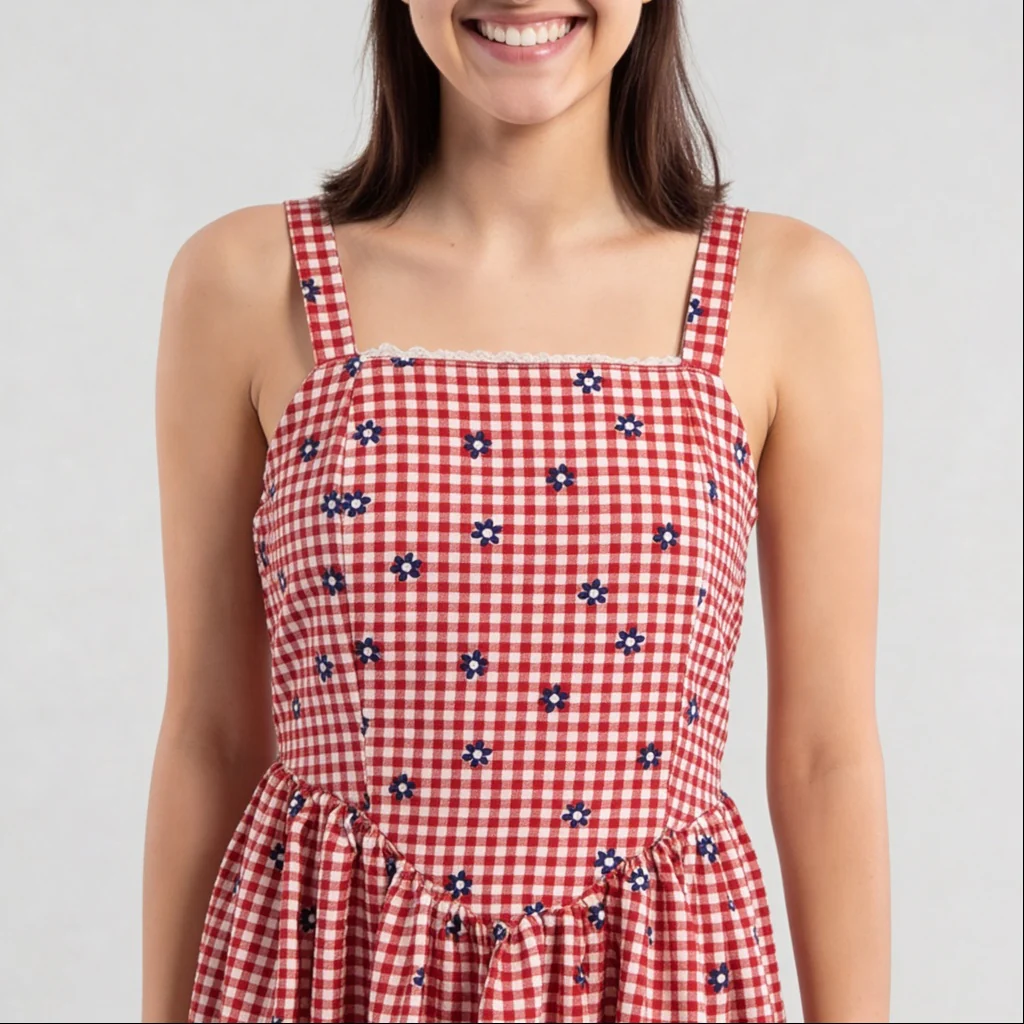 Checkered Flare Strappy Dress - Image 4