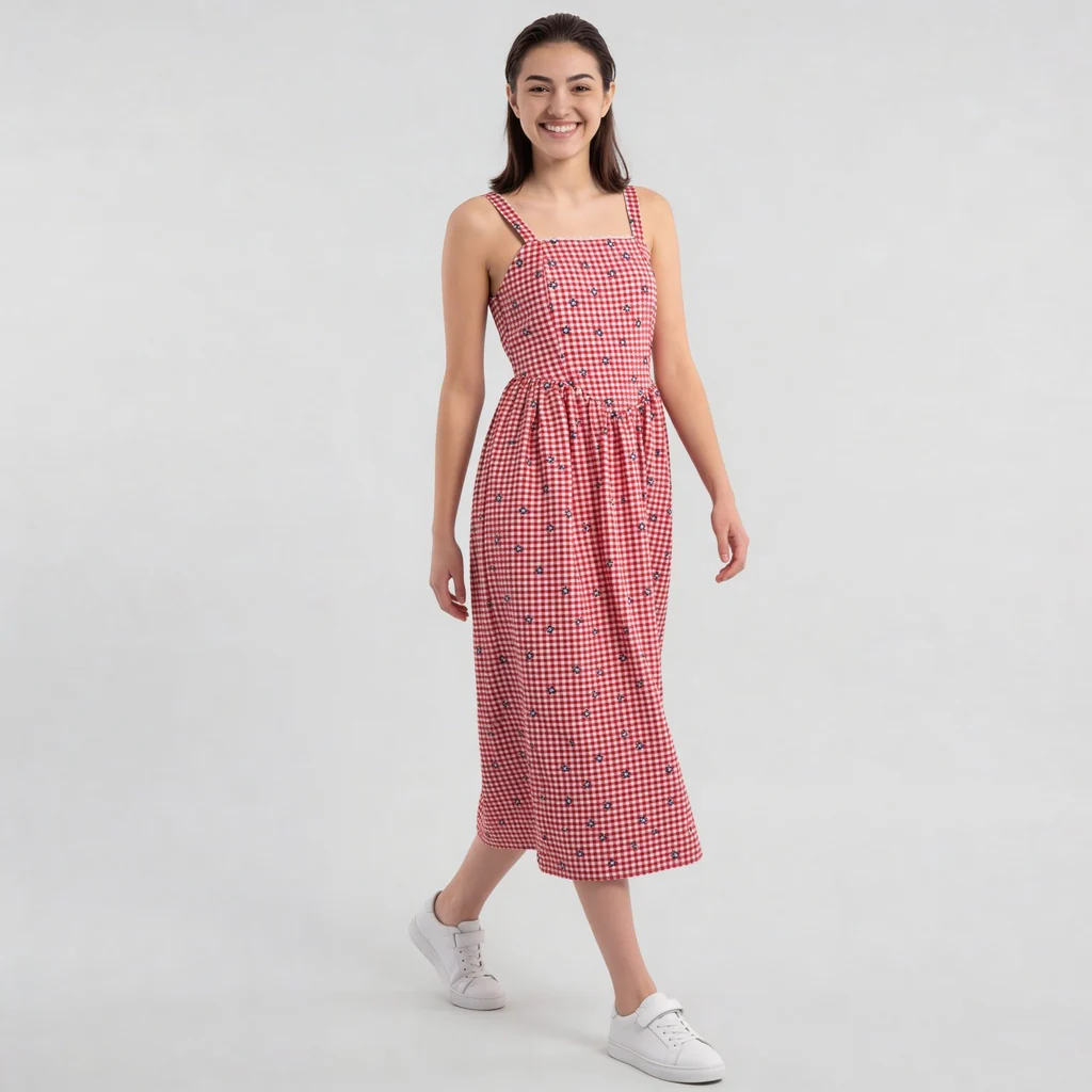 Checkered Flare Strappy Dress - Image 5