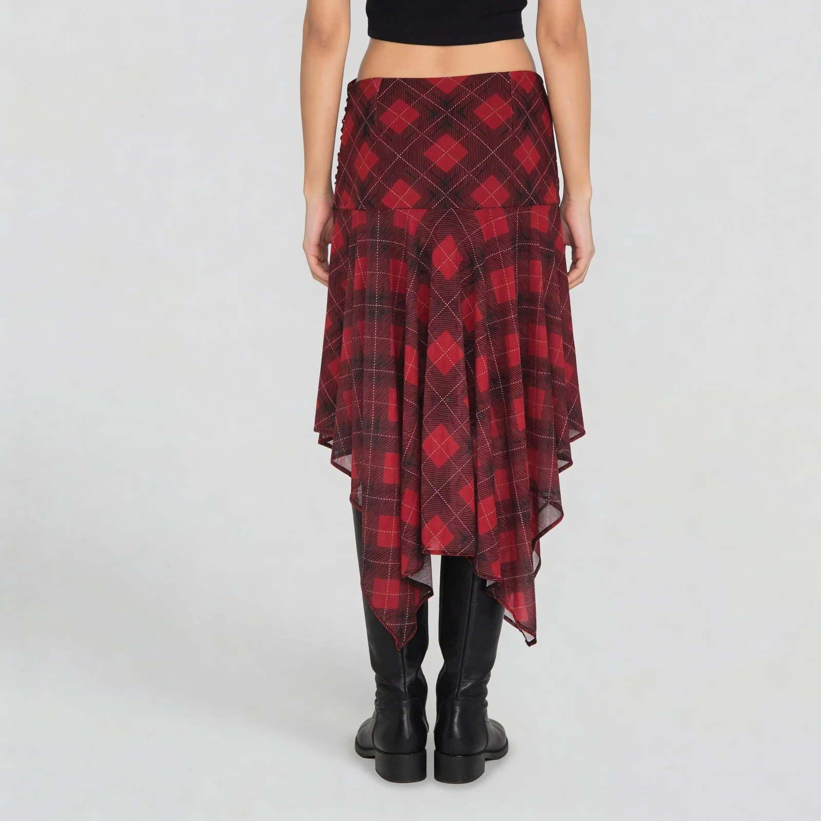 Checkered Ruched Skirt With Handkerchief Hem - Image 3