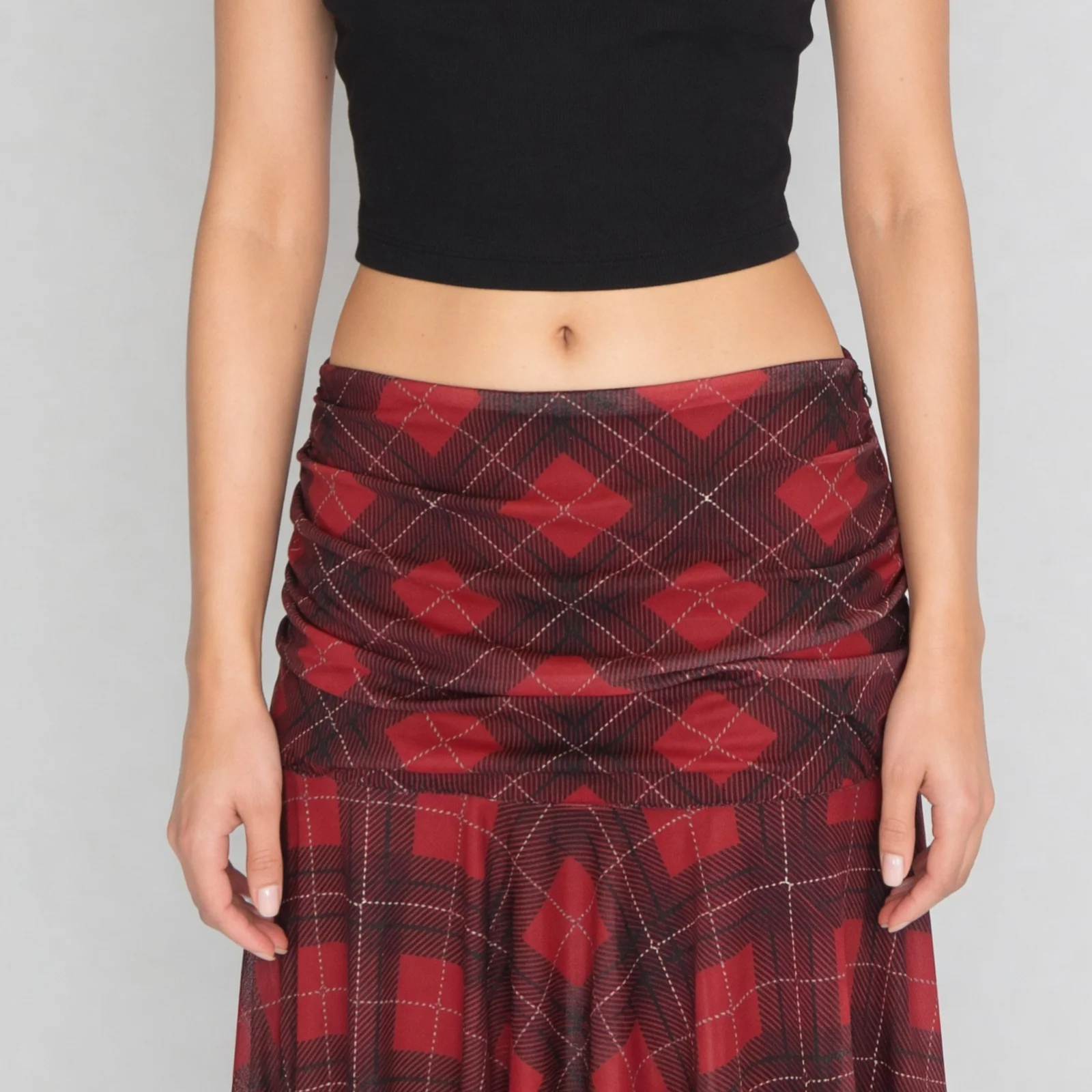 Checkered Ruched Skirt With Handkerchief Hem - Image 4