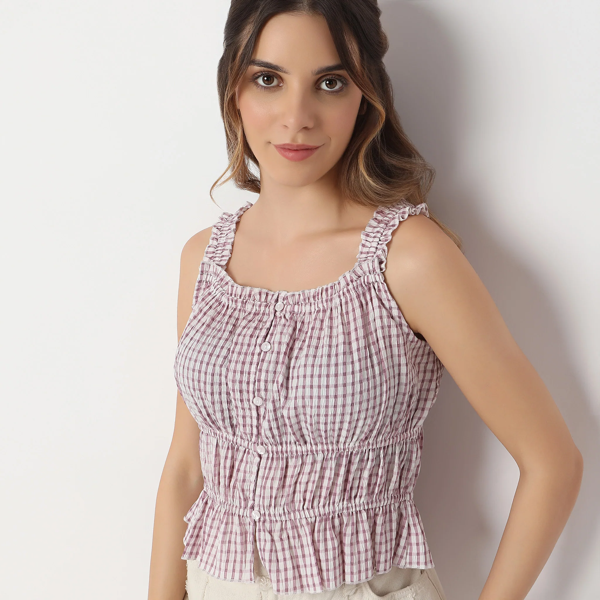 Checkered Square Neck Betty Sleeveless Top - Image 4