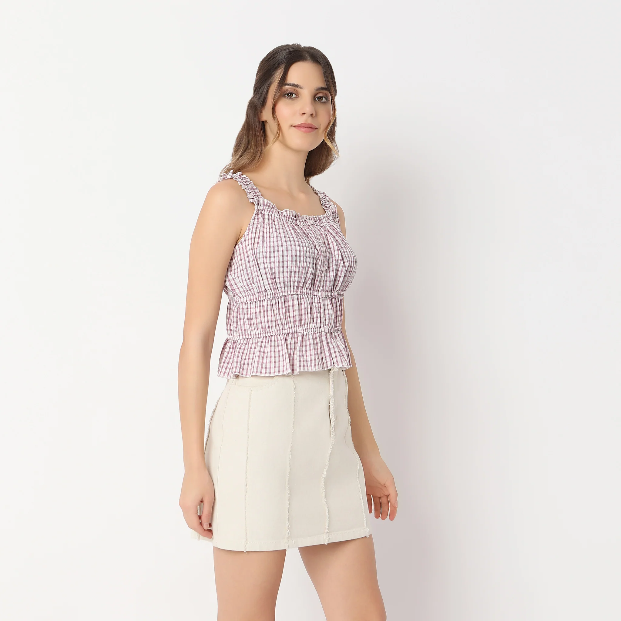 Checkered Square Neck Betty Sleeveless Top - Image 5