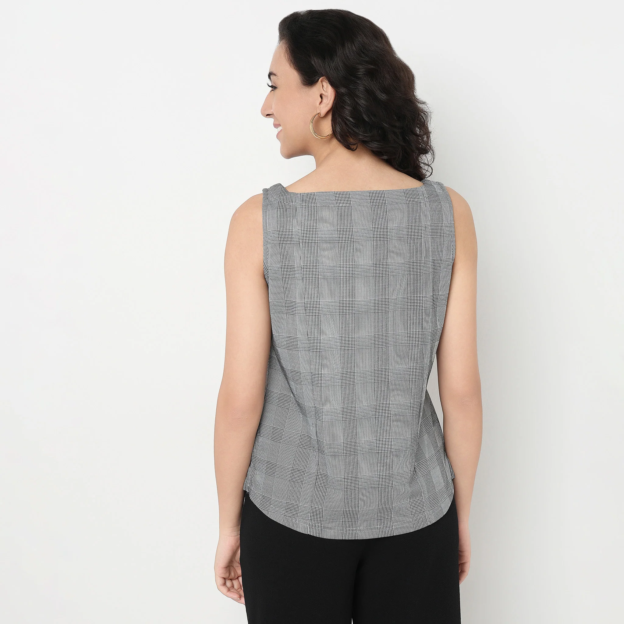 Checkered Square Neck Slim Fit Tops - Image 3